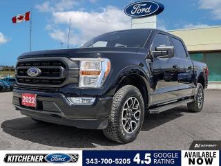 Agate Black Metallic 2022 Ford F-150 XLT 4D SuperCrew 3.5L V6 EcoBoost 10-Speed Automatic 4WD 4WD, 3.31 Axle Ratio, 4-Wheel Disc Brakes, 7 Speakers, 8 Productivity Screen in Instrument Cluster, 8-Way Power Drivers Seat w/Power Lumbar, ABS brakes, Accent-Colour Step Bars, Air Conditioning, Alloy wheels, AM/FM radio: SiriusXM with 360L, Auto High-beam Headlights, Auto Start-Stop Removal, Black 2-Bar Style Grille w/Tarnished Black Surround, BLIS w/Trailer Tow Coverage, Block heater, Body-Colour Door & Tailgate Handles, Body-Colour Front & Rear Bumpers, Box Side Decal, BoxLink Cargo Management System, Brake assist, Chrome Single-Tip Exhaust, Class IV Trailer Hitch Receiver, Compass, Connected Navigation & SiriusXM w/360L Removal, Delay-off headlights, Driver door bin, Driver vanity mirror, Dual front impact airbags, Dual front side impact airbags, Dual Zone Electronic Automatic Temperature Control, Electronic Stability Control, Emergency communication system: SYNC 4 911 Assist, Equipment Group 301A Mid, Exterior Parking Camera Rear, Front anti-roll bar, Front fog lights, Front reading lights, Front wheel independent suspension, Fully automatic headlights, GVWR: 3,198 kg (7,050 lb) Payload Package, Heated door mirrors, Illuminated entry, Leather-Wrapped Steering Wheel, Low tire pressure warning, Occupant sensing airbag, Outside temperature display, Overhead airbag, Overhead console, Panic alarm, Passenger door bin, Passenger vanity mirror, Power door mirrors, Power steering, Power windows, Radio data system, Radio: AM/FM SiriusXM w/360L, Rear reading lights, Rear step bumper, Rear Under-Seat Storage, Rear window defroster, Remote keyless entry, SecuriCode Drivers Side Keyless-Entry Keypad, Security system, Speed control, Speed-sensing steering, Split folding rear seat, Sport Cloth 40/Console/40 Front-Seats, Steering wheel mounted audio controls, SYNC 4 w/Enhanced Voice Recognition, Tachometer, Telescoping steering wheel, Tilt steering wheel, Traction control, Trip computer, Variably intermittent wipers, Voltmeter, Wheels: 18 6-Spoke Machined-Aluminum, XLT Sport Appearance Package.