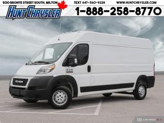 LOOK AT ME!!! WHAT A DEAL!!! 2020 RAM PROMASTER CARGO VAN 159in WB HIGH ROOF!!! This former daily rental is equipped with a 3.6L Pentastar Engine, Automatic Transmission, Premium Cloth Bucket Front Seats for Two, 16in Steel Wheels, Cargo Partition with Sliding Window, Rear Backup Camera, Bluetooth, Heavy Duty Suspension, 5in Touchscreen with USB, Cruis Control, Power Windows, Power Locks, A/C, Keyless Entry, Upgraded Audio 4 Speakers, Front Clearance Lamps, Halogen Headlamps and so much more!! Are you on the Hunt for the perfect car in Ontario? Look no further than our car dealership! Our NON-COMMISSION sales team members are dedicated to providing you with the best service in town. Whether youre looking for a sleek pickup truck or a spacious family vehicle, our team has got you covered. Visit us today and take a test drive - we promise you wont be disappointed! Call 905-876-2580 or Email us at sales@huntchrysler.com