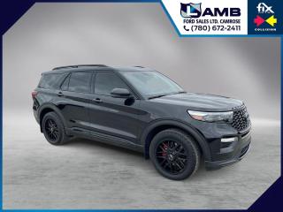 THE PRICE YOU SEE, PLUS GST. GUARANTEED!3.0 LITER V6, ST STREET PKG, APPLE CARPLAY, ANDROID AUTO CAPABILITY, TWIN PANEL MOONROOF, MULTI-CONTOUR SEATS.     The 2022 Ford Explorer ST is one of the high-performance trim levels of the Ford Explorer SUV lineup. Equipped with a powerful 3.0-liter V6 EcoBoost engine, this model produces 400 horsepower and 415 lb-ft of torque, providing impressive acceleration and dynamic driving performance. The engine is paired with a 10-speed automatic transmission and comes with standard all-wheel drive for enhanced traction and stability. The ST Street Package is a specialized package that enhances the aesthetics and performance of the Explorer ST. This package includes sporty design elements such as black-painted roof rails, unique blacked-out exterior trim, 21-inch wheels with black-painted accents, and red brake calipers for a more aggressive and distinctive look. The Explorer ST comes equipped with advanced technology and convenience features, including Fords SYNC 3 infotainment system with a large touchscreen display, Apple CarPlay, Android Auto, navigation, and a premium Bang & Olufsen sound system. Other tech features include a wireless charging pad, FordPass Connect with a Wi-Fi hotspot, and a host of driver-assist features such as adaptive cruise control, lane-keeping system, blind-spot monitoring, and more.Do you want to know more about this vehicle, CALL, CLICK OR COME ON IN!*AMVIC Licensed Dealer; CarProof and Full Mechanical Inspection Included.