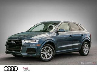 As the smaller sibling to Audis popular Q5 compact crossover, the 2017 Audi Q3 has the qualities youd hope to get from any Audi. Youll be quite comfortable driving it, and the cabin is quiet and crafted in high-quality materials. You get plenty of features for your money, too, at least relative to the more expensive Q5.6 months / 10,000km Enhanced 1st Canadian Warranty, with the option to upgrade to longer periods.NATIONWIDE DELIVERY AVAILABLEAt Audi Halifax, we guarantee that our pre-owned vehicles are both reliable and safe. Each vehicle is subject to an 85-point inspection prior to purchase to ensure the satisfaction of our customers. The 85-point inspection includes inspecting the following services Engine Change Oil and Filter Transmission/Transfer Case Drive Axle Steering Brake System Air Conditioning Electrical Front/Rear Suspension Cooling/Fuel System Road Test