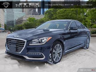 More than stunning in Adriatic Blue defines our 2019 Genesis G80 3.8 Technology AWD Sedan. Powered by a 3.8 Litre V6 that generates 311hp while connected to an innovative 8 Speed Automatic transmission for the ultimate in passing authority. This All Wheel Drive combination rewards you with a satisfying driving experience as well as approximately 9.0L/100km on the highway while showing off its elegant stance thats accentuated further with the signature crest grille, projector HID headlights, LED daytime running lights, beautiful alloy wheels, and chrome details.     Inside our masterfully-crafted 3.8 Technology cabin, enjoy a massive sunroof, heated leather seats, push button start, dual automatic temperature control, power windows, and steering wheel mounted controls. Its easier than ever to maintain a safe connection thanks to Genesis Connected Services, Bluetooth, Apple Carplay/Android Auto compatibility, full-colour navigation, and an impressive CD/MP3 sound system with available satellite radio.     Not only does our Genesis G80 deliver performance, efficiency, and luxury, but it also provides a high level of peace of mind with a rearview camera, traction/stability control, ABS, smart cruise control, lane departure warning, and blind spot detection. Reward yourself with this game-changing sedan today! Save this Page and Call for Availability. We Know You Will Enjoy Your Test Drive Towards Ownership!