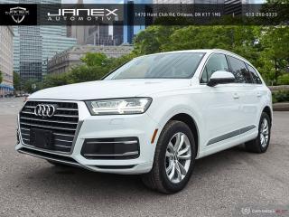 Youll look for an excuse to go on a long trip the moment you step up to our sensational, Accident Free, One Owner 2019 Audi Q7 55 Progressiv quattro that grabs your attention in Glacier White Metallic. Powered by a SuperCharged 3.0 Litre V6 producing 329hp coupled to an 8 Speed Automatic transmission. Youll appreciate this All Wheel Drive luxury SUVs ability to score approximately 9.4L/100km, comfortable ride, impressive all-weather control, and its eye-catching styling enhanced with a panoramic sunroof and LED headlamps, and aerodynamic alloy wheels.    Soft leather, stylish trim, and luxurious amenities ensure our Q7 Progressiv rewards you with a fabulous experience on every journey. Look around and notice niceties such as heated power front seats, a multi-function steering wheel, keyless entry/ignition, an inductive charging pad, ambient lighting, power-folding third-row seats, tri-zone automatic climate control, and a power liftgate. Our Audi also keeps you seamlessly connected and entertained thanks to a full-colour virtual cockpit instrument and dash-mounted MMI infotainment system providing navigation, Bluetooth, Android Auto, Apple CarPlay, a USB input, and Bose 3D surround sound.    Audis engineers spent countless hours developing technologies to help keep you out of harms way while you enjoy the drive. Forward collision warning, blind-spot monitoring with rear cross-traffic alert, a backup camera with surround view, front/rear parking sensors, and rain-sensing wipers are just a few elements for your peace of mind. Our Q7 is the perfect choice for you! Save this Page and Call for Availability. We Know You Will Enjoy Your Test Drive Towards Ownership!