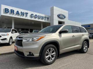 <p><br />KEY FEATURES: 2015 Toyota Highlander, LE, AWD, 3.5L v6 engine, Gold, Auto transmission, Cloth Interior, Power tailgate, heated seats, Aluminum wheels, 8 seats, Power window, Power lock and more.</p><p><br />SERVICE/RECON – Full Safety Inspection completed, oil and filter change completed -  Please contact us for more details. </p><p><br />Price includes safety.  We are a full disclosure dealership - ask to see this vehicles CarFax report.</p><p><br />Please Call 519-756-6191, Email sales@brantcountyford.ca for more information and availability on this vehicle.  Brant County Ford is a family-owned dealership and has been a proud member of the Brantford community for over 40 years!</p><p><br />** See dealer for details.</p><p>*Please note all prices are plus HST and Licensing. </p><p>* Prices in Ontario, Alberta and British Columbia include OMVIC/AMVIC fee (where applicable), accessories, other dealer installed options, administration and other retailer charges. </p><p>*The sale price assumes all applicable rebates and incentives (Delivery Allowance/Non-Stackable Cash/3-Payment rebate/SUV Bonus/Winter Bonus, Safety etc</p><p>All prices are in Canadian dollars (unless otherwise indicated). Retailers are free to set individual prices.</p><p> </p>