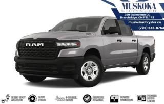 This RAM 1500 TRADESMAN, with a 3.0L I-6 twin turbo engine engine, features a 8-speed automatic transmission, and generates 9.8 highway/14 city L/100km. Find this vehicle with only 0 kilometers!  RAM 1500 TRADESMAN Options: This RAM 1500 TRADESMAN offers a multitude of options. Technology options include: Voice Recorder, 2 LCD Monitors In The Front, AM/FM/Satellite-Prep w/Seek-Scan, Clock, Speed Compensated Volume Control, Aux Audio Input Jack, Voice Activation, Radio Data System and External Memory Control, MP3 Player, Radio: Uconnect 5 w/8.4 Display.  Safety options include Variable Intermittent Wipers, Airbag Occupancy Sensor, Curtain 1st And 2nd Row Airbags, Dual Stage Driver And Passenger Front Airbags, Dual Stage Driver And Passenger Seat-Mounted Side Airbags.  Visit Us: Find this RAM 1500 TRADESMAN at Muskoka Chrysler today. We are conveniently located at 380 Ecclestone Dr Bracebridge ON P1L1R1. Muskoka Chrysler has been serving our local community for over 40 years. We take pride in giving back to the community while providing the best customer service. We appreciate each and opportunity we have to serve you, not as a customer but as a friend