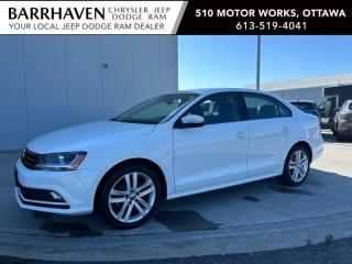 Just IN... 2017 Volkswagen Jetta Highline 1.8T with Low Kms. Some of the Feature Options included in the Trim package are 1.8L 4 Cylinder DOHC Turbocharged Engine, 6-speed automatic transmission with manual mode, 17-inch Lancaster alloy wheels, Power sunroof, Leather seats, 6-way power drivers seat, Heated front seats, 60/40-split folding rear bench seat, 6.33-inch touchscreen with proximity sensor and CD player, Rearview camera, Front assist - automatic emergency braking, Blind Spot Monitoring, AM/FM stereo radio, Apple Carplay & Android Auto, Bluetooth Wireless Technology, Homelink universal garage door opener, Intelligent Key System, USB audio input, Dual-zone automatic climate control & More. The Jetta includes a Clean Car-Proof Free of any Insurance or Collison Claims. The Jetta has gone through a Detail Cleaning and is all ready for YOU. Nobody deals like Barrhaven Jeep Dodge Ram, come and see us today and we will show you why!!