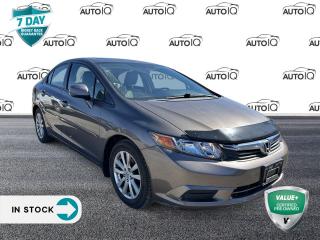 Odometer is 76654 kilometers below market average!

Polished Metal Metallic 2012 Honda Civic EX-L 4D Sedan 1.8L I4 SOHC 16V i-VTEC 5-Speed Automatic FWD Beige Leather, 4-Wheel Disc Brakes, 6 Speakers, ABS brakes, Air Conditioning, AM/FM radio: SiriusXM, Brake assist, Bumpers: body-colour, CD player, Delay-off headlights, Dual front impact airbags, Dual front side impact airbags, Electronic Stability Control, Four wheel independent suspension, Front anti-roll bar, Fully automatic headlights, Heated door mirrors, Navigation System, Occupant sensing airbag, Overhead airbag, Panic alarm, Power door mirrors, Power driver seat, Power moonroof, Power steering, Power windows, Radio data system, Radio: 160-Watt AM/FM/CD Audio System w/6-Speakers, Rear anti-roll bar, Rear window defroster, Remote keyless entry, Security system, Speed control, Speed-sensing steering, Steering wheel mounted audio controls, Traction control.


Reviews:
  * Owners say Civic is maneuverable, comfortable and relatively solid to drive, though the driving experience isnt the primary reason most shoppers pick a Civic. Reliability and purchase confidence is highly rated, as is Civics generous-for-its-size roominess. Owners note generous trunk space, and cargo space, with the rear seats folded. Fuel efficiency and performance are both rated well, too. Many owners, having previous experience owning an older Civic model, purchase newer ones having enjoyed a no-fuss ownership experience. Source: autoTRADER.ca<p> </p>

<h4>VALUE+ CERTIFIED PRE-OWNED VEHICLE</h4>

<p>36-point Provincial Safety Inspection<br />
172-point inspection combined mechanical, aesthetic, functional inspection including a vehicle report card<br />
Warranty: 30 Days or 1500 KMS on mechanical safety-related items and extended plans are available<br />
Complimentary CARFAX Vehicle History Report<br />
2X Provincial safety standard for tire tread depth<br />
2X Provincial safety standard for brake pad thickness<br />
7 Day Money Back Guarantee*<br />
Market Value Report provided<br />
Complimentary 3 months SIRIUS XM satellite radio subscription on equipped vehicles<br />
Complimentary wash and vacuum<br />
Vehicle scanned for open recall notifications from manufacturer</p>

<p>SPECIAL NOTE: This vehicle is reserved for AutoIQs retail customers only. Please, No dealer calls. Errors & omissions excepted.</p>

<p>*As-traded, specialty or high-performance vehicles are excluded from the 7-Day Money Back Guarantee Program (including, but not limited to Ford Shelby, Ford mustang GT, Ford Raptor, Chevrolet Corvette, Camaro 2SS, Camaro ZL1, V-Series Cadillac, Dodge/Jeep SRT, Hyundai N Line, all electric models)</p>

<p>INSGMT</p>
