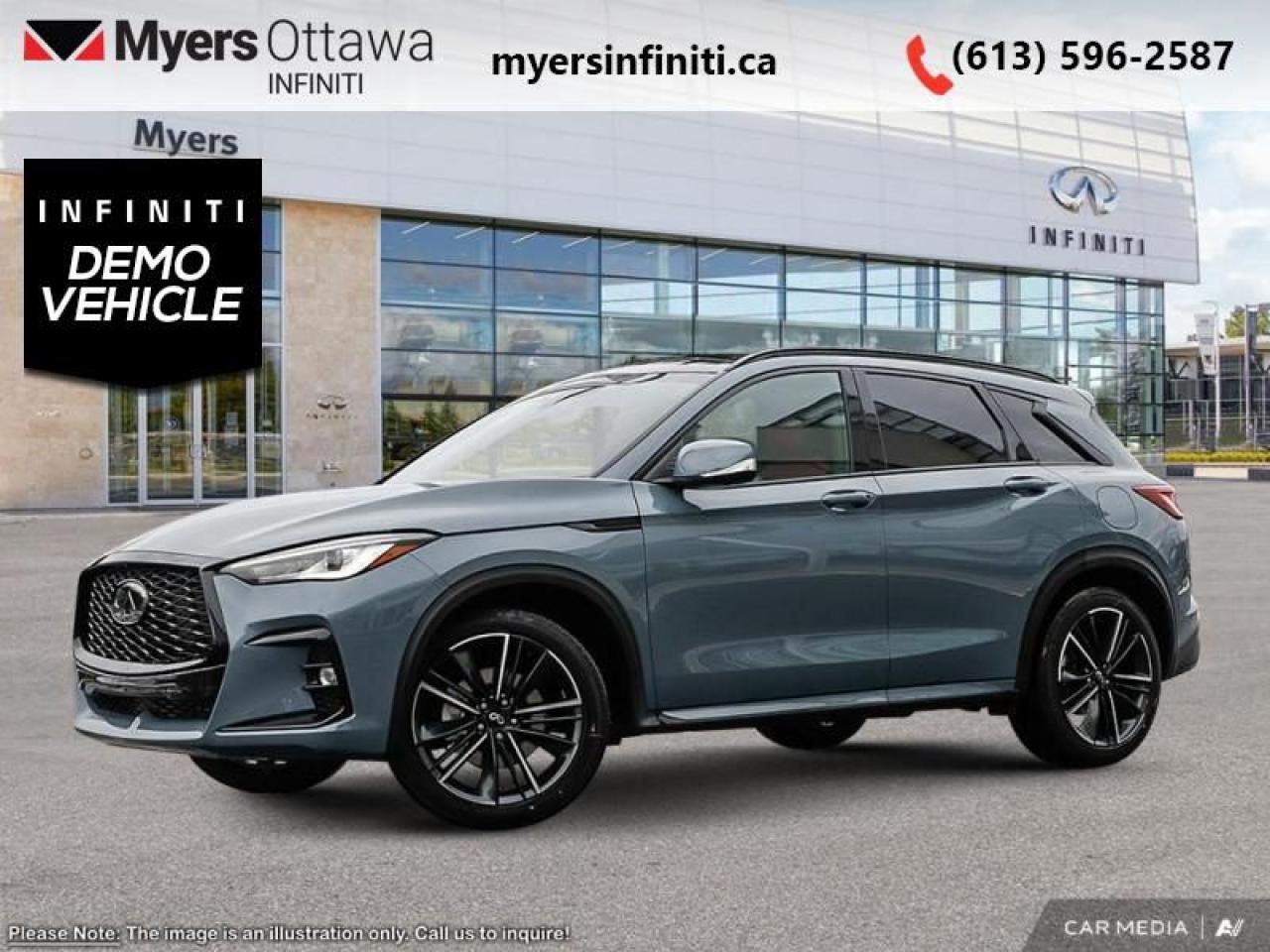 <b>Sunroof,  Navigation,  Premium Audio,  360 Camera,  Cooled Seats!</b><br> <br> <br> <br>  With luxury reimagined and style reinvented, this 2024 Infiniti QX50 is refined for those who demand more. <br> <br>With stylish exterior looks and an upscale interior, this Infiniti QX50 rubs shoulders with the best luxury crossovers in the segment. Focusing on engaging on-road dynamics with dazzling styling, the QX50 is a fantastic option for those in pursuit of cutting-edge refinement. The interior exudes unpretentious luxury, with a suite of smart tech that ensures youre always connected and safe when on the road.<br> <br> This salte gray SUV  has an automatic transmission and is powered by a  268HP 2.0L 4 Cylinder Engine.<br> <br> Our QX50s trim level is SPORT. This QX50 SPORT steps things up with a dual-panel sunroof, inbuilt navigation, a 12-speaker Bose audio system, and a 360-camera system. Other standard features include semi-aniline leather-trimmed ventilated and heated front seats with lumbar support, a heated steering wheel, adaptive cruise control, a wireless charging pad, a power liftgate for rear cargo access, and leatherette seating surfaces. Infotainment duties are handled by dual 8-inch and 7-inch touchscreens, with Apple CarPlay, Android Auto and SiriusXM. Safety features include blind spot detection, lane departure warning with lane keeping assist, front and rear collision mitigation, and rear parking sensors. This vehicle has been upgraded with the following features: Sunroof,  Navigation,  Premium Audio,  360 Camera,  Cooled Seats,  Heated Steering Wheel,  Power Liftgate.  This is a demonstrator vehicle driven by a member of our staff and has just 8000 kms.<br><br> <br>To apply right now for financing use this link : <a href=https://www.myersinfiniti.ca/finance/ target=_blank>https://www.myersinfiniti.ca/finance/</a><br><br> <br/> Total  rebate of $6000 is reflected in the price. <br> Buy this vehicle now for the lowest bi-weekly payment of <b>$475.85</b> with $0 down for 84 months @ 8.99% APR O.A.C. ( taxes included, $921  and licensing fees    ).  Incentives expire 2025-03-31.  See dealer for details. <br> <br><br> Come by and check out our fleet of 20+ used cars and trucks and 60+ new cars and trucks for sale in Ottawa.  o~o