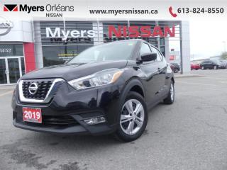 <b>Forward Collision Warning, Front Pedestrian Braking, Proximity Key, Steering Wheel Controls, Rear View Camera, Bluetooth</b><br> <br>  Compare at $18024 - Our Price is just $17499! <br> <br>   This Nissan Kicks is the perfect compact crossover for the fashion-forward urban dweller. This  2019 Nissan Kicks is fresh on our lot in Orleans. <br> <br>One of the best compact crossovers on the market, the 2019 Nissan Kicks manages to stand out, thanks to its style, comfort, and size. In a world of monotonous compact crossovers, the Kicks has a lot of unique styling and technology that make it a real contender. Whether getting the weekly groceries or hauling you and yours for a weekend getaway, rest assured that this Nissan Kicks pull it all off in style and comfort.This  SUV has 71,475 kms. Its  super black in colour  . It has an automatic transmission and is powered by a  122HP 1.6L 4 Cylinder Engine.  It may have some remaining factory warranty, please check with dealer for details. <br> <br> Our Kickss trim level is S. This Nissan Kicks S is packed with incredible value, and features a 7-inch touchscreen with Bluetooth connectivity and audio streaming, steering wheel mounted controls, proximity keyless entry with push button start, cruise control with steering-mounted controls, air conditioning, a sports steering wheel, manually-adjustable front bucket seats, forward collision mitigation, front emergency braking, and a rear-view camera.<br> <br/><br>We are proud to regularly serve our clients and ready to help you find the right car that fits your needs, your wants, and your budget.And, of course, were always happy to answer any of your questions.Proudly supporting Ottawa, Orleans, Vanier, Barrhaven, Kanata, Nepean, Stittsville, Carp, Dunrobin, Kemptville, Westboro, Cumberland, Rockland, Embrun , Casselman , Limoges, Crysler and beyond! Call us at (613) 824-8550 or use the Get More Info button for more information. Please see dealer for details. The vehicle may not be exactly as shown. The selling price includes all fees, licensing & taxes are extra. OMVIC licensed.Find out why Myers Orleans Nissan is Ottawas number one rated Nissan dealership for customer satisfaction! We take pride in offering our clients exceptional bilingual customer service throughout our sales, service and parts departments. Located just off highway 174 at the Jean DÀrc exit, in the Orleans Auto Mall, we have a huge selection of Used vehicles and our professional team will help you find the Nissan that fits both your lifestyle and budget. And if we dont have it here, we will find it or you! Visit or call us today.<br>*LIFETIME ENGINE TRANSMISSION WARRANTY NOT AVAILABLE ON VEHICLES WITH KMS EXCEEDING 140,000KM, VEHICLES 8 YEARS & OLDER, OR HIGHLINE BRAND VEHICLE(eg. BMW, INFINITI. CADILLAC, LEXUS...)<br> Come by and check out our fleet of 50+ used cars and trucks and 110+ new cars and trucks for sale in Orleans.  o~o