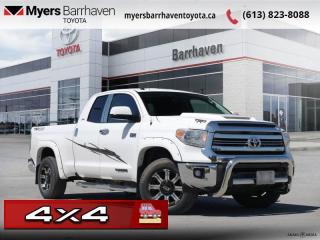 <b>Bluetooth,  Rear View Camera,  Air Conditioning,  Power Windows,  Power Doors!</b><br> <br>  Compare at $27974 - Our Live Market Price is just $26898! <br> <br>   With a heritage that goes back eight decades, its no wonder that Toyota trucks are the worlds choice. This  2016 Toyota Tundra is fresh on our lot in Ottawa. <br> <br>The 2016 Toyota Tundra is ready for work or play with its impressive towing capacity and built to last overall quality. From the aggressive grille designs to the bold Tundra badge stamped in the tailgate, this Tundra commands respect. Loading and unloading your cargo is now a breeze thanks to the hydraulically assisted Easy Lower and Lift Tailgate found on all 2016 Tundras. From the job site, to the commute home, or to the home improvement store on the weekend, the Tundra delivers sure-footed performance with exceptional stability under load. This 2016 Toyota Tundra is truly built to do everything you need! This  Double Cab 4X4 pickup  has 182,887 kms. Its  white in colour  . It has an automatic transmission and is powered by a  381HP 5.7L 8 Cylinder Engine.  <br> <br> Our Tundras trim level is SR. This Tundra SR was built for work and play cranking out 381 horsepower and 401 lb.-ft. of torque. Matched with an huge cargo bed, itll handle just about anything you throw in it. Standard features include a 6.1 inch display with touchscreen, bluetooth connectivity, air conditioning, 18 inch steel wheels, wireless streaming and even a rear backup camera. This vehicle has been upgraded with the following features: Bluetooth,  Rear View Camera,  Air Conditioning,  Power Windows,  Power Doors,  Soft Door Close. <br> <br>To apply right now for financing use this link : <a href=https://www.myersbarrhaventoyota.ca/quick-approval/ target=_blank>https://www.myersbarrhaventoyota.ca/quick-approval/</a><br><br> <br/><br>At Myers Barrhaven Toyota we pride ourselves in offering highly desirable pre-owned vehicles. We truly hand pick all our vehicles to offer only the best vehicles to our customers. No two used cars are alike, this is why we have our trained Toyota technicians highly scrutinize all our trade ins and purchases to ensure we can put the Myers seal of approval. Every year we evaluate 1000s of vehicles and only 10-15% meet the Myers Barrhaven Toyota standards. At the end of the day we have mutual interest in selling only the best as we back all our pre-owned vehicles with the Myers *LIFETIME ENGINE TRANSMISSION warranty. Thats right *LIFETIME ENGINE TRANSMISSION warranty, were in this together! If we dont have what youre looking for not to worry, our experienced buyer can help you find the car of your dreams! Ever heard of getting top dollar for your trade but not really sure if you were? Here we leave nothing to chance, every trade-in we appraise goes up onto a live online auction and we get buyers coast to coast and in the USA trying to bid for your trade. This means we simultaneously expose your car to 1000s of buyers to get you top trade in value. <br>We service all makes and models in our new state of the art facility where you can enjoy the convenience of our onsite restaurant, service loaners, shuttle van, free Wi-Fi, Enterprise Rent-A-Car, on-site tire storage and complementary drink. Come see why many Toyota owners are making the switch to Myers Barrhaven Toyota. <br>*LIFETIME ENGINE TRANSMISSION WARRANTY NOT AVAILABLE ON VEHICLES WITH KMS EXCEEDING 140,000KM, VEHICLES 8 YEARS & OLDER, OR HIGHLINE BRAND VEHICLE(eg. BMW, INFINITI. CADILLAC, LEXUS...) o~o