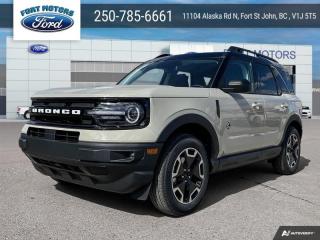 <b>Ford Co-Pilot360 Assist+, Wireless Charging, Premium Audio, Class II Trailer Tow Package!</b><br> <br>   Looking for off-roading capability with a mix off efficiency and tech features? This Bronco Sport is certainly up to the challenge. <br> <br>A compact footprint, an iconic name, and modern luxury come together to make this Bronco Sport an instant classic. Whether your next adventure takes you deep into the rugged wilds, or into the rough and rumble city, this Bronco Sport is exactly what you need. With enough cargo space for all of your gear, the capability to get you anywhere, and a manageable footprint, theres nothing quite like this Ford Bronco Sport.<br> <br> This terrain SUV  has a 8 speed automatic transmission and is powered by a  181HP 1.5L 3 Cylinder Engine.<br> <br> Our Bronco Sports trim level is Outer Banks. Ready for the great outdoors, this Bronco Outer Banks features heated leather seats with feature power lumbar adjustment, a heated leather-wrapped steering wheel, SiriusXM streaming radio and exclusive aluminum wheels. Also standard include voice-activated automatic air conditioning, an 8-inch SYNC 3 powered infotainment screen with Apple CarPlay and Android Auto, smart charging USB type-A and type-C ports, 4G LTE mobile hotspot internet access, proximity keyless entry with remote start, and a robust terrain management system that features the trademark Go Over All Terrain (G.O.A.T.) driving modes. Additional features include blind spot detection, rear cross traffic alert and pre-collision assist with automatic emergency braking, lane keeping assist, lane departure warning, forward collision alert, driver monitoring alert, a rear-view camera, 3 12-volt DC and 120-volt AC power outlets, and so much more. This vehicle has been upgraded with the following features: Ford Co-pilot360 Assist+, Wireless Charging, Premium Audio, Class Ii Trailer Tow Package. <br><br> View the original window sticker for this vehicle with this url <b><a href=http://www.windowsticker.forddirect.com/windowsticker.pdf?vin=3FMCR9C61RRE79237 target=_blank>http://www.windowsticker.forddirect.com/windowsticker.pdf?vin=3FMCR9C61RRE79237</a></b>.<br> <br>To apply right now for financing use this link : <a href=https://www.fortmotors.ca/apply-for-credit/ target=_blank>https://www.fortmotors.ca/apply-for-credit/</a><br><br> <br/><br>Come down to Fort Motors and take it for a spin!<p><br> Come by and check out our fleet of 30+ used cars and trucks and 60+ new cars and trucks for sale in Fort St John.  o~o