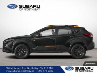<b>Off-Road Package,  Heated Seats,  Apple CarPlay,  Android Auto,  Adaptive Cruise Control!</b><br> <br>   This 2024 Subaru Crosstrek fulfills all the advantages of a sporty hatchback, including supreme handing and plenty of cargo space. <br> <br>This 2024 Subaru Crosstrek is an outlier in the crossover market, with the sole intention of being the most versatile offering in this segment. The exterior design features sharp body lines to create a bold visual statement, with interior space increased for more comfort and convenience features. The cabin is put together with premium quality materials to create an insulated space that delivers a calm and relaxing ride for driver and passengers. Engineered on an ultra-strong platform with a whole suite of active safety technology, the 2024 Subaru Crosstrek offers superior levels of protection and confidence overall.<br> <br> This crystal black silica SUV  has a cvt transmission and is powered by a  182HP 2.5L 4 Cylinder Engine.<br> <br> Our Crosstreks trim level is Wilderness. Rugged and ready for adventure, this Crosstrek Wilderness features all-terrain wheels, an increased ride height and retuned suspension to take on the great outdoors. The exterior features black cladding for panel protection and anodized copper accents for a menacing look, along with great standard features such as switchable drive modes and full-time all-wheel-drive, LED lights with automatic high beams, power-heated side mirrors, and roof rack rails. Interior features include all-weather soft touch upholstery, heated front seats, dual-zone climate control, simulated carbon trim, power rear windows, front and rear cupholders, and a 7-inch infotainment screen with Android Auto, Apple CarPlay, and SiriusXM streaming radio. Safety features include EyeSight with pre-collision braking, lane keeping assist and lane departure warning, forward collision mitigation, and a rearview camera. This vehicle has been upgraded with the following features: Off-road Package,  Heated Seats,  Apple Carplay,  Android Auto,  Adaptive Cruise Control,  Lane Keep Assist,  Lane Departure Warning. <br><br> <br>To apply right now for financing use this link : <a href=https://www.subaruofnorthbay.ca/tools/autoverify/finance.htm target=_blank>https://www.subaruofnorthbay.ca/tools/autoverify/finance.htm</a><br><br> <br/>    6.49% financing for 60 months. <br> Buy this vehicle now for the lowest bi-weekly payment of <b>$369.72</b> with $0 down for 60 months @ 6.49% APR O.A.C. ( Plus applicable taxes -  Plus applicable fees   ).  Incentives expire 2024-05-31.  See dealer for details. <br> <br>Subaru of North Bay has been proudly serving customers in North Bay, Sturgeon Falls, New Liskeard, Cobalt, Haileybury, Kirkland Lake and surrounding areas since 1987. Whether you choose to visit in person or shop online, youll find a huge selection of new 2022-2023 Subaru models as well as certified used vehicles of all makes and models. </br>Our extensive lineup of new vehicles includes the Ascent, BRZ, Crosstrek, Forester, Impreza, Legacy, Outback, WRX and WRX STI. If youre already a Subaru owner, our Subaru Certified Technicians can provide the Genuine Subaru parts, accessories and quality service your vehicle deserves. </br>We invite you to book a test drive or service online, give our dealership a call at 705-472-2222, or just stop in for a visit. We look forward to meeting with you and providing you a stellar experience. </br><br> Come by and check out our fleet of 20+ used cars and trucks and 40+ new cars and trucks for sale in North Bay.  o~o
