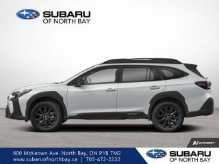 <b>Premium Audio,  Sunroof,  Power Liftgate,  Wireless Charging,  Blind Spot Detection!</b><br> <br>   Whether you mean to take the highway or the byway, this 2024 Subaru Outback is ready for you. <br> <br>This 2024 Subaru Outback was made for the adventurer in all of us. Whether you want a better daily drive, or just the perfect backcountry camping spot, this SUV alternative is fit for the road. With impressive infotainment systems, rugged and sophisticated capability, and aggressive styling, the 2024 Subaru Outback is the perfect all-around ride for those that want a little more out of there weekend. <br> <br> This ice silver SUV  has a cvt transmission and is powered by a  182HP 2.5L 4 Cylinder Engine.<br> <br> Our Outbacks trim level is Onyx. This Outback Onyx steps things up with switchable drive modes, a premium 12-speaker harman/kardon audio system and all-weather soft-touch upholstery, along with a power sunroof, a power liftgate for rear cargo access, upgraded aluminum wheels, and Subaru STARLINK Connected services. Other great standard features such as heated front seats, a heated steering wheel, adaptive cruise control, dual-zone climate control, mobile device wireless charging, and an upgraded tablet-style 11.6-inch infotainment screen with inbuilt navigation, Apple CarPlay and Android Auto. Safety features also include blind spot detection, evasive steering assist, lane keeping assist with lane departure warning, forward and rear collision mitigation, pre-collision braking, and a wide-angle front camera. This vehicle has been upgraded with the following features: Premium Audio,  Sunroof,  Power Liftgate,  Wireless Charging,  Blind Spot Detection,  Climate Control,  Heated Seats. <br><br> <br>To apply right now for financing use this link : <a href=https://www.subaruofnorthbay.ca/tools/autoverify/finance.htm target=_blank>https://www.subaruofnorthbay.ca/tools/autoverify/finance.htm</a><br><br> <br/>  Contact dealer for additional rates and offers.  6.49% financing for 60 months. <br> Buy this vehicle now for the lowest bi-weekly payment of <b>$393.16</b> with $0 down for 60 months @ 6.49% APR O.A.C. ( Plus applicable taxes -  Plus applicable fees   ).  Incentives expire 2024-05-31.  See dealer for details. <br> <br>Subaru of North Bay has been proudly serving customers in North Bay, Sturgeon Falls, New Liskeard, Cobalt, Haileybury, Kirkland Lake and surrounding areas since 1987. Whether you choose to visit in person or shop online, youll find a huge selection of new 2022-2023 Subaru models as well as certified used vehicles of all makes and models. </br>Our extensive lineup of new vehicles includes the Ascent, BRZ, Crosstrek, Forester, Impreza, Legacy, Outback, WRX and WRX STI. If youre already a Subaru owner, our Subaru Certified Technicians can provide the Genuine Subaru parts, accessories and quality service your vehicle deserves. </br>We invite you to book a test drive or service online, give our dealership a call at 705-472-2222, or just stop in for a visit. We look forward to meeting with you and providing you a stellar experience. </br><br> Come by and check out our fleet of 20+ used cars and trucks and 40+ new cars and trucks for sale in North Bay.  o~o