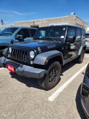 Black Clearcoat 2016 Jeep Wrangler Unlimited Willys 4D Sport Utility Pentastar 3.6L V6 VVT 6-Speed Manual 4WD 1-Year SIRIUSXM Subscription, 3.73 Rear Axle Ratio, 4-Pin Wiring Harness, 4-Wheel Disc Brakes, 4-Wheel Drive Swing Gate Decal, 8 Speakers, A/C Refrigerant, ABS brakes, Air Conditioning, AM/FM radio, Anti-Spin Differential Rear Axle, Auto-Dimming Rearview Mirror w/Lamp, Black Jeep Freedom Top Hardtop, Black Jeep Grille Badge, Block heater, Brake assist, CD player, Chrome & Leather Wrapped Shift Knob, Class II Hitch Receiver, Cloth Bucket Seats, Compass, Connectivity Group, Deep Tint Sunscreen Windows, Delete Sunrider Soft Top, Driver door bin, Driver vanity mirror, Dual front impact airbags, Electronic Stability Control, Electronic Vehicle Information Centre, For SiriusXM Info, Call 888-539-7474, Freedom Panel Storage Bag, Front 1-Touch Down Power Windows, Front anti-roll bar, Front Bucket Seats, Front fog lights, Gloss Black Willys Grille, Hands-Free Communication w/Bluetooth, Integrated roll-over protection, Jeep Trail Rated Kit, Low Gloss Black Wrangler Decal, Low tire pressure warning, Max Tow Package, MOPAR Dealer Installed Tow Strap Kit, MOPAR Slush Mats, Normal Duty Suspension, Occupant sensing airbag, Outside temperature display, Passenger door bin, Passenger vanity mirror, Performance Suspension, Power Convenience Group, Power Heated Exterior Mirrors, Power Locks, Power steering, Quick Order Package 23W Willys Wheeler Edition, Radio: 130 AM/FM/CD, Rear anti-roll bar, Rear Passenger Assist Handles Kit, Rear Window Defroster, Rear Window Wiper w/Washer, Remote Keyless Entry, Security Alarm, SIRIUSXM Satellite Radio, Speed control, Split folding rear seat, Steering wheel mounted audio controls, Sunrider Soft Top, Tachometer, Tilt steering wheel, Tinted Rear Quarter & Liftgate Glass, Tire Pressure Monitoring System, Traction control, Trip computer, Variably intermittent wipers, Wheels: 17 x 7.5 High-Gloss Black Willys, Willys Hood Decal, Willys Wheeler Package.


Reviews:
  * Owners typically rave about the Wranglers toughness, capability, heavy-duty feel, and go-anywhere-anytime attitude. The unique looks and quirky drive are part of the Wranglers charm for many drivers, and the availability of plenty of high-grade feature content drew many shoppers in. Notably, the new-for-2012 V6 engine is a smooth and punchy performer with power to spare, and should turn in notably improved fuel efficiency for drivers upgrading from pre-Pentastar Wranglers. Source: autoTRADER.ca