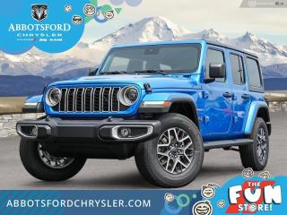 <br> <br>  A product of tireless innovation and timeless style, this 2024 Wrangler exhilarates with toughness, reliability, and proven capability. <br> <br>No matter where your next adventure takes you, this Jeep Wrangler is ready for the challenge. With advanced traction and handling capability, sophisticated safety features and ample ground clearance, the Wrangler is designed to climb up and crawl over the toughest terrain. Inside the cabin of this Wrangler offers supportive seats and comes loaded with the technology you expect while staying loyal to the style and design youve come to know and love.<br> <br> This hydro blue pearl SUV  has a 8 speed automatic transmission and is powered by a  285HP 3.6L V6 Cylinder Engine.<br> <br> Our Wranglers trim level is Sahara. This Wrangler Sahara features incredible off-roading capability, thanks to heavy duty suspension, towing equipment that includes trailer sway control, and skid plates for undercarriage protection. Interior features include heated front seats with lumbar support, a heated steering wheel, an 8-speaker Alpine audio system, voice-activated dual zone climate control, front and rear cupholders, and a 12.3-inch infotainment system with navigation, smartphone integration and mobile internet hotspot access. Additional features include a convertible top with fixed rollover protection, cruise control, proximity keyless entry with remote start, and even more. This vehicle has been upgraded with the following features: Side Steps, Safety Group, Technology Group, Body Color 3-piece Hard Top. <br><br> View the original window sticker for this vehicle with this url <b><a href=http://www.chrysler.com/hostd/windowsticker/getWindowStickerPdf.do?vin=1C4PJXEG4RW268456 target=_blank>http://www.chrysler.com/hostd/windowsticker/getWindowStickerPdf.do?vin=1C4PJXEG4RW268456</a></b>.<br> <br/> Total  cash rebate of $3634 is reflected in the price. Credit includes up to 5% MSRP.  6.49% financing for 96 months. <br> Buy this vehicle now for the lowest weekly payment of <b>$244.83</b> with $0 down for 96 months @ 6.49% APR O.A.C. ( taxes included, Plus applicable fees   ).  Incentives expire 2024-07-02.  See dealer for details. <br> <br>Abbotsford Chrysler, Dodge, Jeep, Ram LTD joined the family-owned Trotman Auto Group LTD in 2010. We are a BBB accredited pre-owned auto dealership.<br><br>Come take this vehicle for a test drive today and see for yourself why we are the dealership with the #1 customer satisfaction in the Fraser Valley.<br><br>Serving the Fraser Valley and our friends in Surrey, Langley and surrounding Lower Mainland areas. Abbotsford Chrysler, Dodge, Jeep, Ram LTD carry premium used cars, competitively priced for todays market. If you don not find what you are looking for in our inventory, just ask, and we will do our best to fulfill your needs. Drive down to the Abbotsford Auto Mall or view our inventory at https://www.abbotsfordchrysler.com/used/.<br><br>*All Sales are subject to Taxes and Fees. The second key, floor mats, and owners manual may not be available on all pre-owned vehicles.Documentation Fee $699.00, Fuel Surcharge: $179.00 (electric vehicles excluded), Finance Placement Fee: $500.00 (if applicable)<br> Come by and check out our fleet of 80+ used cars and trucks and 130+ new cars and trucks for sale in Abbotsford.  o~o