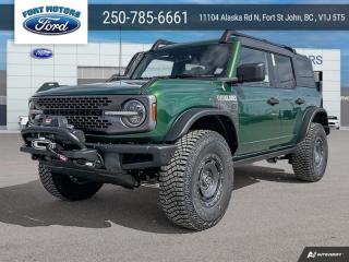 <b>Navigation, 17 inch Aluminum Wheels, Rack Rails!</b><br> <br>   Carrying on the legendary legacy, this 2024 Ford Bronco defies all odds to take you on the best of adventures off-road. <br> <br>With a nostalgia-inducing design along with remarkable on-road driving manners with supreme off-road capability, this 2024 Ford Bronco is indeed a jack of all trades and masters every one of them. Durable build materials and functional engineering coupled with modern day infotainment and driver assistive features ensure that this iconic vehicle takes on whatever you can throw at it. Want an SUV that can genuinely do it all and look good while at it? Look no further than this 2024 Ford Bronco!<br> <br> This eruption green metallic SUV  has a 10 speed automatic transmission and is powered by a  275HP 2.3L 4 Cylinder Engine.<br> <br> Our Broncos trim level is Everglades. This Bronco Everglades offers incredible off-road capability and looks good while at it, thanks to standard kit including a factory fitted snorkel, a front-mounted winch with recovery boards, front and rear locking differentials, skid plates for undercarriage protection, off-road suspension with Bilstein shock absorbers, aluminum wheels with a full-size spare, and front fog lamps. This rugged off-roader also treats you to amazing comfort and connectivity features that include heated front seats, remote engine start, dual-zone climate control, front and rear cupholders, and an upgraded infotainment system with Apple CarPlay, Android Auto, SiriusXM and inbuilt navigation, to get you back home from your off-road adventures. Road safety is assured thanks to a suite of systems including blind spot detection, pre-collision assist with pedestrian detection and cross-traffic alert, lane keeping assist with lane departure warning, rear parking sensors, and driver monitoring alert. Additional features include proximity keyless entry with push button start, trail control, trail turn assist, and so much more. This vehicle has been upgraded with the following features: Navigation, 17 Inch Aluminum Wheels, Rack Rails. <br><br> View the original window sticker for this vehicle with this url <b><a href=http://www.windowsticker.forddirect.com/windowsticker.pdf?vin=1FMEE4HH6RLA29356 target=_blank>http://www.windowsticker.forddirect.com/windowsticker.pdf?vin=1FMEE4HH6RLA29356</a></b>.<br> <br>To apply right now for financing use this link : <a href=https://www.fortmotors.ca/apply-for-credit/ target=_blank>https://www.fortmotors.ca/apply-for-credit/</a><br><br> <br/><br>Come down to Fort Motors and take it for a spin!<p><br> Come by and check out our fleet of 30+ used cars and trucks and 60+ new cars and trucks for sale in Fort St John.  o~o