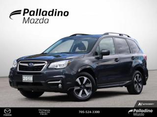 <b>*INCOMING PRE OWNED DEALER TRADE. PLEASE CONTACT DEALER FOR MORE INFORMATION!*<br><br>Sunroof,  Adaptive Cruise Control,  Bluetooth,  Rear View Camera,  Heated Seats!<br> <br></b><br>     With adverterous capability in its DNA, the 2018 Subaru Forester is ready to take you far and wide. This  2018 Subaru Forester is fresh on our lot in Sudbury. <br> <br>This Subaru Forester is well-prepared to keep up with your life, from planned vacations to spontaneous hiking trips. The wide cargo area can accommodate four large suitcases and even the bulkiest of adventure gear. This Subaru Forester boasts an unbeatable combination of all-road and all-weather capability, superior reliability, advanced safety features, exceptional value and sheer driving enjoyment. This  SUV has 81,264 kms. Its  nice in colour  . It has an automatic transmission and is powered by a  2.5L H4 16V MPFI DOHC engine.  It may have some remaining factory warranty, please check with dealer for details. <br> <br> Our Foresters trim level is 2.5i Touring w/ Eyesight. The Touring trim adds some desirable features to this versatile Subaru. It comes with Bluetooth, 6-speaker audio, heated front seats, a rearview camera, a power tailgate, a power sunroof, dual-zone automatic climate control, EyeSight driver assist technology which includes adaptive cruise control, pre-collision braking, lane keeping assist, and more. This vehicle has been upgraded with the following features: Sunroof,  Adaptive Cruise Control,  Bluetooth,  Rear View Camera,  Heated Seats,  Power Tailgate. <br> <br>To apply right now for financing use this link : <a href=https://www.palladinomazda.ca/finance/ target=_blank>https://www.palladinomazda.ca/finance/</a><br><br> <br/><br>Palladino Mazda in Sudbury Ontario is your ultimate resource for new Mazda vehicles and used Mazda vehicles. We not only offer our clients a large selection of top quality, affordable Mazda models, but we do so with uncompromising customer service and professionalism. We takes pride in representing one of Canadas premier automotive brands. Mazda models lead the way in terms of affordability, reliability, performance, and fuel efficiency.The advertised price is for financing purchases only. All cash purchases will be subject to an additional surcharge of $2,501.00. This advertised price also does not include taxes and licensing fees.<br> Come by and check out our fleet of 80+ used cars and trucks and 80+ new cars and trucks for sale in Sudbury.  o~o