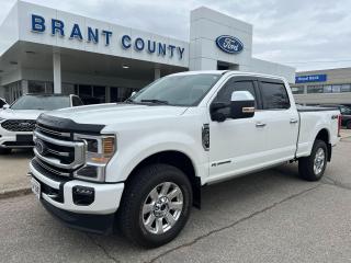 <p>Demonstrator vehicle </p><p><br />KEY FEATURES: 2022 Super Duty, F350, 4x4, crew cab, Platinum, 6.7L Diesel, 6 speed automatic transmission, White, Black onyx leather,  twin panel moonroof, fifth wheel prep package, upfitter switches, navigation, heated and cooled seats, rear backup camera, remote vehicle start, sync 4, trailer tow package, blind spot with rear cross traffic alert, Advance Security, rain sense wipers  and more.</p><p><br />Please Call 519-756-6191, Email sales@brantcountyford.ca for more information and availability on this vehicle.  Brant County Ford is a family owned dealership and has been a proud member of the Brantford community for over 40 years!</p><p> </p><p><br />** PURCHASE PRICE ONLY (Includes) Fords Delivery Allowance</p><p><br />** See dealer for details.</p><p>*Please note all prices are plus HST and Licencing. </p><p>* Prices in Ontario, Alberta and British Columbia include OMVIC/AMVIC fee (where applicable), accessories, other dealer installed options, administration and other retailer charges. </p><p>*The sale price assumes all applicable rebates and incentives (Delivery Allowance/Non-Stackable Cash/3-Payment rebate/SUV Bonus/Winter Bonus, Safety etc</p><p>All prices are in Canadian dollars (unless otherwise indicated). Retailers are free to set individual prices</p>