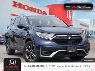 <p><strong>HONDA CERTIFIED USED VEHICLE! ONE PREVIOUS OWNER! NO REPORTED ACCIDENTS!</strong> 2020 Honda CR-V EX-L featuring CVT transmission, five passenger seating, leather interior, power sunroof, remote engine starter, rearview camera with dynamic guidelines, Apple CarPlay and Android Auto connectivity, ECON mode, Bluetooth, AM/FM audio system with two USB inputs, steering wheel mounted controls, cruise control, air conditioning, dual climate zones, heated front seats, 12V power outlet, power mirrors, power locks, power windows, 60/40 split fold-down rear seatback, Anchors and Tethers for Children (LATCH) , The Honda Sensing Technologies - Adaptive Cruise Control, Forward Collision Warning system, Collision Mitigation Braking system, Lane Departure Warning system, Lane Keeping Assist system and Road Departure Mitigation system, remote keyless entry with trunk release, auto on/off headlights, LED brake lights, LED tail lights, electronic stability control and anti-lock braking system. Contact Cambridge Centre Honda for special discounted finance rates, as low as 8.99%, on approved credit from Honda Financial Services.</p>

<p><span style=color:#ff0000><strong>FREE $25 GAS CARD WITH TEST DRIVE!</strong></span></p>

<p>Our philosophy is simple. We believe that buying and owning a car should be easy, enjoyable and transparent. Welcome to the Cambridge Centre Honda Family! Cambridge Centre Honda proudly serves customers from Cambridge, Kitchener, Waterloo, Brantford, Hamilton, Waterford, Brant, Woodstock, Paris, Branchton, Preston, Hespeler, Galt, Puslinch, Morriston, Roseville, Plattsville, New Hamburg, Baden, Tavistock, Stratford, Wellesley, St. Clements, St. Jacobs, Elmira, Breslau, Guelph, Fergus, Elora, Rockwood, Halton Hills, Georgetown, Milton and all across Ontario!</p>