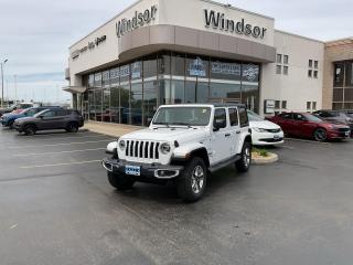 Recent Arrival!Bright White Clearcoat 2020 Jeep Wrangler Unlimited Sahara 4WD 8-Speed Automatic 2.0L I4 DOHC**CARPROOF CERTIFIED**** OPTIONAL EQUIPMENT **Leatherfaced bucket seats with Sahara logo #1 foam seat cushionLeatherwrapped park brake handleLeatherwrapped shift knobPremium wrapped instrument panel bezel      **Cold Weather Group **Heated steering wheel255/70R18 AllTerrain tiresFront heated seatsRemote start system       **LED Lighting Group**LED taillampsDaytime running lamps with LED accentsLED fog lampsLED reflector headlamps       ** Uconnect 4C NAV & Sound Group **4G LTE WiFi hot spotAutodimming rearview mirrorActive noise control systemAlpine premium audio system8.4inch touchscreen1year SiriusXM Guardian subscriptionSiriusXM Travel LinkRoadside assistance/emergency callingSiriusXM TrafficUconnect 4C NAV with 8.4inch displayFor details, visit DriveUconnect.ca5year SiriusXM Traffic subscription* PLEASE SEE OUR MAIN WEBSITE FOR MORE PICTURES AND CARFAX REPORTS * Buy in confidence at WINDSOR CHRYSLER with our 95-point safety inspection by our certified technicians. Searching for your upgrade has never been easier. You will immediately get the low market price based on our market research, which means no more wasted time shopping around for the best price, Its time to drive home the most car for your money today. OVER 100 Pre-Owned Vehicles in Stock! Our Finance Team will secure the Best Interest Rate from one of out 20 Auto Financing Lenders that can get you APPROVED! Financing Available For All Credit Types! Whether you have Great Credit, No Credit, Slow Credit, Bad Credit, Been Bankrupt, On Disability, Or on a Pension, we have options. Looking to just sell your vehicle? We buy all makes and models let us buy your vehicle. Proudly Serving Windsor, Essex, Leamington, Kingsville, Belle River, LaSalle, Amherstburg, Tecumseh, Lakeshore, Strathroy, Stratford, Leamington, Tilbury, Essex, St. Thomas, Waterloo, Wallaceburg, St. Clair Beach, Puce, Riverside, London, Chatham, Kitchener, Guelph, Goderich, Brantford, St. Catherines, Milton, Mississauga, Toronto, Hamilton, Oakville, Barrie, Scarborough, and the GTA.