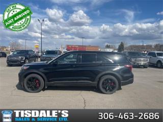 <b>Navigation,  Leather Seats,  Cooled Seats,  Power Tailgate,  360 Camera!</b><br> <br> Check out the large selection of pre-owned vehicles at Tisdales today!<br> <br>   This Ford Explorer is ready to change the game. This  2021 Ford Explorer is fresh on our lot in Kindersley. <br> <br>This Ford Explorer is the ultimate exploration vehicle with plenty of style and space for all of your passengers and cargo. It has the hauling capabilities of a midsize SUV combined with strong off-road capabilities. Whether your next family adventure is to the grocery store or over a high mountain pass, the Ford Explorer was built to get you there with ease.This  SUV has 45,755 kms. Its  agate black in colour  . It has an automatic transmission and is powered by a  400HP 3.0L V6 Cylinder Engine.  This unit has some remaining factory warranty for added peace of mind. <br> <br> Our Explorers trim level is ST. Upgrading to this Ford Explorer ST is a great choice as it comes with exclusive aluminum wheels and unique exterior style, a large color touchscreen featuring navigation, Apple CarPlay, Android Auto, SYNC 3 and a premium Bang & Olufsen audio system. It also features LED lights with front fog lights, perforated leather heated and cooled seats with silver accent stitching, unique piano black trim, a power tailgate, heated steering wheel, split folding rear seats, a 360 degree camera, Ford Co-Pilot360 featuring lane keep assist, blind spot detection, cross traffic alert, active park assist, evasion assist and forward collision warning, a proximity key with push button start, remote engine start, FordPass Connect 4G LTE WiFi and so much more. This vehicle has been upgraded with the following features: Navigation,  Leather Seats,  Cooled Seats,  Power Tailgate,  360 Camera,  Heated Steering Wheel,  Apple Carplay. <br> To view the original window sticker for this vehicle view this <a href=http://www.windowsticker.forddirect.com/windowsticker.pdf?vin=1FM5K8GC7MGA44343 target=_blank>http://www.windowsticker.forddirect.com/windowsticker.pdf?vin=1FM5K8GC7MGA44343</a>. <br/><br> <br>To apply right now for financing use this link : <a href=http://www.tisdales.com/shopping-tools/apply-for-credit.html target=_blank>http://www.tisdales.com/shopping-tools/apply-for-credit.html</a><br><br> <br/><br>Tisdales is not your standard dealership. Sales consultants are available to discuss what vehicle would best suit the customer and their lifestyle, and if a certain vehicle isnt readily available on the lot, one will be brought in. o~o