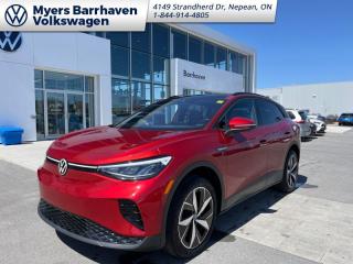 <b>Low Mileage, Tow Package,  Electric Vehicle,  Fast Charging,  Wireless Charging,  Heated Seats!</b><br> <br>    This 2023 Volkswagen ID.4 ushers in a new dawn of sustainability, with an iconic design and exciting performance. This  2023 Volkswagen ID.4 is fresh on our lot in Nepean. <br> <br>Featuring a minimalist but stylish and clean exterior design, this 2023 ID.4 offers a contemporary design with a host of cutting-edge technology systems. The cabin is uncluttered and intuitive, with ergonomic seats, high quality trim pieces and an abundance of space for passenger comfort, and cargo. With impressive electric driving range, rapid charging times, and a suite of intelligent driver assistance packages, this 2023 Volkswagen ID.4 truly is an electric crossover for the masses.This low mileage  SUV has just 611 kms. Its  aurora red chroma in colour  . It has an automatic transmission and is powered by a  Electric engine. <br> <br> Our ID.4s trim level is Pro AWD. This range topping Pro AWD features class II towing equipment with a hitch and a trailer wiring harness, impressive driving range and fast charging capability, along with stain-repellent heated seats, a heated leatherette steering wheel, front and rear cupholders, remote power cargo access, an interactive digital drivers display, and a 12-inch infotainment screen with wireless Apple CarPlay and Android Auto, SiriusXM satellite radio, and inbuilt navigation. Safety features include adaptive cruise control, blind spot detection, lane departure warning, lane keep assist, forward collision warning, autonomous emergency braking, and park distance control with automated parking sensors. Additional features include wireless charging, LED headlights with automatic high beams, and so much more. This vehicle has been upgraded with the following features: Tow Package,  Electric Vehicle,  Fast Charging,  Wireless Charging,  Heated Seats,  Apple Carplay,  Android Auto. <br> <br>To apply right now for financing use this link : <a href=https://www.barrhavenvw.ca/en/form/new/financing-request-step-1/44 target=_blank>https://www.barrhavenvw.ca/en/form/new/financing-request-step-1/44</a><br><br> <br/><br>We are your premier Volkswagen dealership in the region. If youre looking for a new Volkswagen or a car, check out Barrhaven Volkswagens new, pre-owned, and certified pre-owned Volkswagen inventories. We have the complete lineup of new Volkswagen vehicles in stock like the GTI, Golf R, Jetta, Tiguan, Atlas Cross Sport, Volkswagen ID.4 electric vehicle, and Atlas. If you cant find the Volkswagen model youre looking for in the colour that you want, feel free to contact us and well be happy to find it for you. If youre in the market for pre-owned cars, make sure you check out our inventory. If you see a car that you like, contact 844-914-4805 to schedule a test drive.<br> Come by and check out our fleet of 30+ used cars and trucks and 70+ new cars and trucks for sale in Nepean.  o~o