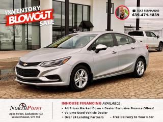 2017 CHEVROLET CRUZE LT for Sale in Saskatoon, SK LOW KM ONLY 31975KM <br/>  <br/> CLEAN UNIT <br/>  <br/> FRESH SASK SAFETY  <br/>  <br/> <br/>  <br/> Elevate your driving experience with the 2017 Chevy Cruze LT, now available at North Point Auto Sales in Saskatoon. This compact sedan combines efficiency, style, and technology to make every journey enjoyable. The Chevy Cruze LT is powered by a responsive yet fuel-efficient turbocharged engine, ensuring a smooth and efficient ride for your daily commutes or road trips. <br/> Key features of the Chevy Cruze LT include a user-friendly Chevrolet MyLink infotainment system with a 7-inch touchscreen, Bluetooth connectivity, and smartphone integration for seamless music streaming and hands-free calling. The interior is designed with comfort in mind, offering spacious seating for up to five passengers and convenient amenities such as heated front seats and a leather-wrapped steering wheel. <br/> Safety is a top priority with the Cruze LT, equipped with advanced features like a rearview camera, rear park assist, and lane keep assist to enhance your confidence behind the wheel. The sleek exterior design is complemented by stylish alloy wheels and a bold front grille. <br/> At North Point Auto Sales, we understand that purchasing a vehicle is a significant decision. Thats why we offer customizable financing options, including in-house financing, to help you drive away in your dream car with ease. Visit us today in Saskatoon to explore the 2017 Chevy Cruze LT and take advantage of our flexible financing solutions. #ChevyCruzeLT #CompactSedan #NorthPointAutoSales #SaskatoonCars <br/> <br/>  <br/> STOCK # CMAX <br/> Looking for used car Financing in Saskatoon?    GET PRE APPROVED ONLINE TODAY!   <br/> ****** IN HOUSE FINANCING AVAILABLE ******* <br/> Over 25 lending partners on site <br/> Free Delivery anywhere in Western Canada <br/> Full Vehicle History Disclosure <br/> Dealer Exclusive Financing Incentives(O.A.C) <br/> We Take anything on Trade  Powersports , Boats, RV. <br/> This vehicle qualifies for Special Low % Financing <br/> NORTH POINT AUTO SALES in Saskatoon. <br/> Call or Text Fernando (639) 471-1839 (General Manager) <br/>             <br/>            www.northpointautosales.ca  <br/> *Conditions Apply. Contact Dealer for Details.  <br/> Looking for the best selection of quality used cars in Saskatoon? Look no further than North Point Auto Sales! Our extensive inventory features a diverse range of meticulously inspected vehicles, ensuring you get the reliable and safe ride you deserve. At North Point, we believe in transparent and fair pricing. Our competitive prices reflect the true value of our vehicles, giving you peace of mind that youre making a smart investment. What sets us apart is our dedicated team of automotive experts. With years of experience, theyre passionate about helping you find the perfect vehicle that fits your lifestyle and budget. Plus, we work with a network of trusted lenders to provide you with flexible financing options. We take pride in our commitment to customer satisfaction. Our service doesnt end after the sale. Were here to support you with any questions or concerns, ensuring you have a seamless ownership experience. Located right here in Saskatoon, we understand the unique needs of the local community. Our deep knowledge of the market allows us to provide you with the best possible service. Visit us today at 102 Apex Street, Saskatoon, SK and experience the North Point Auto Sales difference for yourself. Drive away in a vehicle youll love, knowing you made the right choice with North Point! <br/>