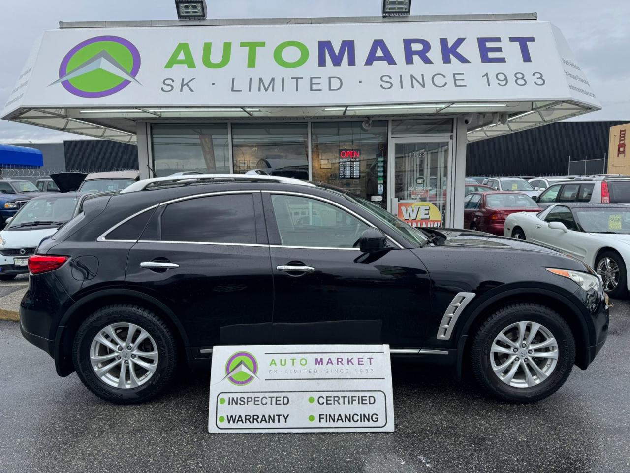 CALL OR TEXT KARL @ 6-0-4-2-5-0-8-6-4-6 FOR INFO & TO CONFIRM WHICH LOCATION.<br /><br />BEAUTIFUL TOP OF THE LINE INFINITI FX35 ALL WHEEL DRIVE. FEEL LIKE YOUR DRIVING A FIGHTER JET! IT'S LOADED WITH ALL THE OPTIONS LIKE NAVIGATION, BLUETOOTH, BACK UP CAMERA AND HEATED / COOLED LEATHER SEATS! THROUGH THE SHOP, INSPECTED AND READY TO GO. TIRES ARE NEARLY NEW AND THERE IS TONS OF LIFE LEFT ON THE BRAKES. <br /><br />2 LOCATIONS TO SERVE YOU, BE SURE TO CALL FIRST TO CONFIRM WHERE THE VEHICLE IS.<br /><br />We are a family owned and operated business for 40 years. Since 1983 we have been committed to offering outstanding vehicles backed by exceptional customer service, now and in the future. Whatever your specific needs may be, we will custom tailor your purchase exactly how you want or need it to be. All you have to do is give us a call and we will happily walk you through all the steps with no stress and no pressure.<br /><br />                                            WE ARE THE HOUSE OF YES!<br /><br />ADDITIONAL BENEFITS WHEN BUYING FROM SK AUTOMARKET:<br /><br />-ON SITE FINANCING THROUGH OUR 17 AFFILIATED BANKS AND VEHICLE                                                                                                                      FINANCE COMPANIES.<br />-IN HOUSE LEASE TO OWN PROGRAM.<br />-EVERY VEHICLE HAS UNDERGONE A 120 POINT COMPREHENSIVE INSPECTION.<br />-EVERY PURCHASE INCLUDES A FREE POWERTRAIN WARRANTY.<br />-EVERY VEHICLE INCLUDES A COMPLIMENTARY BCAA MEMBERSHIP FOR YOUR SECURITY.<br />-EVERY VEHICLE INCLUDES A CARFAX AND ICBC DAMAGE REPORT.<br />-EVERY VEHICLE IS GUARANTEED LIEN FREE.<br />-DISCOUNTED RATES ON PARTS AND SERVICE FOR YOUR NEW CAR AND ANY OTHER   FAMILY CARS THAT NEED WORK NOW AND IN THE FUTURE.<br />-40 YEARS IN THE VEHICLE SALES INDUSTRY.<br />-A+++ MEMBER OF THE BETTER BUSINESS BUREAU.<br />-RATED TOP DEALER BY CARGURUS 5 YEARS IN A ROW<br />-MEMBER IN GOOD STANDING WITH THE VEHICLE SALES AUTHORITY OF BRITISH   COLUMBIA.<br />-MEMBER OF THE AUTOMOTIVE RETAILERS ASSOCIATION.<br />-COMMITTED CONTRIBUTOR TO OUR LOCAL COMMUNITY AND THE RESIDENTS OF BC.<br /> This vehicle has been Fully Inspected, Certified and Qualifies for Our Free Extended Warranty.Don't forget to ask about our Great Finance and Lease Rates. We also have a Options for Buy Here Pay Here and Lease to Own for Good Customers in Bad Situations. 2 locations to help you, White Rock and Langley. Be sure to call before you come to confirm the vehicles location and availability or look us up at www.automarketsales.com. White Rock 604-542-4970 and Langley 604-533-1310. Serving Surrey, Delta, Langley, Richmond, Vancouver, all of BC and western Canada. Financing & leasing available. CALL SK AUTOMARKET LTD. 6045424970. Call us toll-free at 1 877 813-6807. $495 Documentation fee and applicable taxes are in addition to advertised prices.<br />LANGLEY LOCATION DEALER# 40038<br />S. SURREY LOCATION DEALER #9987<br />