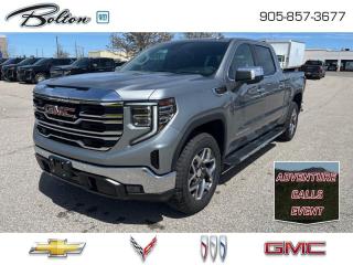 <b>Premium Plus Package, X31 Off-Road and Protection Package!</b><br> <br> <br> <br>  This 2024 Sierra 1500 is engineered for ultra-premium comfort, offering high-tech upgrades, beautiful styling, authentic materials and thoughtfully crafted details. <br> <br>This 2024 GMC Sierra 1500 stands out in the midsize pickup truck segment, with bold proportions that create a commanding stance on and off road. Next level comfort and technology is paired with its outstanding performance and capability. Inside, the Sierra 1500 supports you through rough terrain with expertly designed seats and robust suspension. This amazing 2024 Sierra 1500 is ready for whatever.<br> <br> This sterling metallic  Crew Cab 4X4 pickup   has an automatic transmission and is powered by a  355HP 5.3L 8 Cylinder Engine.<br> <br> Our Sierra 1500s trim level is SLT. This luxurious GMC Sierra 1500 SLT comes very well equipped with perforated leather seats, unique aluminum wheels, chrome exterior accents and a massive 13.4 inch touchscreen display with wireless Apple CarPlay and Android Auto, wireless streaming audio, SiriusXM, plus a 4G LTE hotspot. Additionally, this amazing pickup truck also features IntelliBeam LED headlights, remote engine start, forward collision warning and lane keep assist, a trailer-tow package with hitch guidance, LED cargo area lighting, teen driver technology, a HD rear vision camera plus so much more! This vehicle has been upgraded with the following features: Premium Plus Package, X31 Off-road And Protection Package. <br><br> <br>To apply right now for financing use this link : <a href=http://www.boltongm.ca/?https://CreditOnline.dealertrack.ca/Web/Default.aspx?Token=44d8010f-7908-4762-ad47-0d0b7de44fa8&Lang=en target=_blank>http://www.boltongm.ca/?https://CreditOnline.dealertrack.ca/Web/Default.aspx?Token=44d8010f-7908-4762-ad47-0d0b7de44fa8&Lang=en</a><br><br> <br/> Total  cash rebate of $5300 is reflected in the price. Credit includes $5,300 Non Stackable Delivery Allowance  Incentives expire 2024-05-31.  See dealer for details. <br> <br>At Bolton Motor Products, we offer new Chevrolet, Cadillac, Buick, GMC cars and trucks in Bolton, along with used cars, trucks and SUVs by top manufacturers. Our sales staff will help you find that new or used car you have been searching for in the Bolton, Brampton, Nobleton, Kleinburg, Vaughan, & Maple area. o~o
