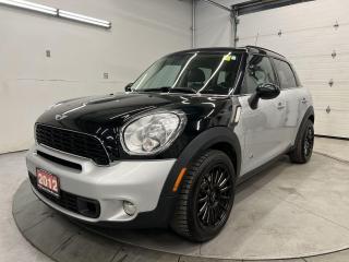 LOW KMS!! ALL-WHEEL DRIVE COUNTRYMAN W/ PREMIUM PACKAGE! Panoramic sunroof, heated leather seats, automatic climate control, Bluetooth, keyless entry, paddle shifters, automatic headlights, auto-dimming rearview mirror, 17-inch alloys, leather-wrapped steering wheel, full power group, cruise control and fog lights!