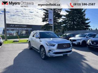 Compare at $54788 - Our Price is just $53192! <br> <br>   This Infiniti QX80 is an old-school SUV with lots of luxury, style, and modern tech. This  2020 INFINITI QX80 is fresh on our lot in Ottawa. <br> <br>Embrace luxury grand enough to accommodate all the experiences you seek, and powerful enough to amplify them. This Infiniti QX80 unlimits your potential with capability that few can rival, extensive rewards that fill your journey, and presence that none can match. This full-size luxury SUV is not larger than life, its as large as the life you want.This  SUV has 83,343 kms. Its  silver in colour  . It has an automatic transmission and is powered by a  400HP 5.6L 8 Cylinder Engine.  <br> <br>To apply right now for financing use this link : <a href=https://www.myersinfiniti.ca/finance/ target=_blank>https://www.myersinfiniti.ca/finance/</a><br><br> <br/><br> Buy this vehicle now for the lowest bi-weekly payment of <b>$527.12</b> with $0 down for 72 months @ 11.00% APR O.A.C. ( taxes included, and licensing fees   ).  See dealer for details. <br> <br>*LIFETIME ENGINE TRANSMISSION WARRANTY NOT AVAILABLE ON VEHICLES WITH KMS EXCEEDING 140,000KM, VEHICLES 8 YEARS & OLDER, OR HIGHLINE BRAND VEHICLE(eg. BMW, INFINITI. CADILLAC, LEXUS...)<br> Come by and check out our fleet of 40+ used cars and trucks and 90+ new cars and trucks for sale in Ottawa.  o~o