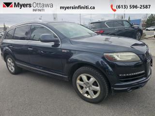 Compare at $15606 - Our Price is just $15151! <br> <br>    This  2012 Audi Q7 is fresh on our lot in Ottawa. <br> <br>Often it is the tiniest detail we remember. That is why this Q7 was combed over and relentlessly refined to the finest detail to deliver a truly unforgettable experience. With room for 7 and all their gear, you can tackle all of the road bumps of life with the graceful ease this Q7 was designed for. Or you can throw the road for a curve and thrill the senses with an exhilarating drive. Wherever the road takes you, let this Q7 get you there in style.This  SUV has 162,921 kms. Its  grey in colour  . It has an automatic transmission and is powered by a  272HP 3.0L V6 Cylinder Engine.  <br> <br>To apply right now for financing use this link : <a href=https://www.myersinfiniti.ca/finance/ target=_blank>https://www.myersinfiniti.ca/finance/</a><br><br> <br/><br>*LIFETIME ENGINE TRANSMISSION WARRANTY NOT AVAILABLE ON VEHICLES WITH KMS EXCEEDING 140,000KM, VEHICLES 8 YEARS & OLDER, OR HIGHLINE BRAND VEHICLE(eg. BMW, INFINITI. CADILLAC, LEXUS...)<br> Come by and check out our fleet of 30+ used cars and trucks and 100+ new cars and trucks for sale in Ottawa.  o~o