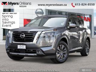 <b>Sunroof,  Navigation,  Heated Seats,  Apple CarPlay,  Android Auto!</b><br> <br> <br> <br>  You can return to your rugged roots in this 2024 Nissan Pathfinder. <br> <br>With all the latest safety features, all the latest innovations for capability, and all the latest connectivity and style features you could want, this 2024 Nissan Pathfinder is ready for every adventure. Whether its the urban cityscape, or the backcountry trail, this 2024Pathfinder was designed to tackle it with grace. If you have an active family, they deserve all the comfort, style, and capability of the 2024 Nissan Pathfinder.<br> <br> This gun metallic SUV  has an automatic transmission and is powered by a  284HP 3.5L V6 Cylinder Engine.<br> <br> Our Pathfinders trim level is SV. This Pathfinder SV comes with even more convenience and capability with added navigation with voice activation, a proximity key with proximity cargo access, power liftgate, smart device remote start, a dual row sunroof, Class III towing equipment with hitch and sway control, fog lamps, front and rear parking sensors, and a 360-degree camera. This family SUV is ready for the city or the trail with modern features such as NissanConnect with touchscreen and voice command, Apple CarPlay and Android Auto, paddle shifters, automatic locking hubs, alloy wheels, and automatic LED headlamps. Keep your family safe and comfortable with heated seats, a heated leather steering wheel, remote keyless entry and push button start, collision mitigation, lane keep assist, and blind spot intervention. This vehicle has been upgraded with the following features: Sunroof,  Navigation,  Heated Seats,  Apple Carplay,  Android Auto,  Power Liftgate,  Blind Spot Detection. <br><br> <br/>    6.49% financing for 84 months. <br> Payments from <b>$796.34</b> monthly with $0 down for 84 months @ 6.49% APR O.A.C. ( Plus applicable taxes -  $621 Administration fee included. Licensing not included.    ).  Incentives expire 2024-05-31.  See dealer for details. <br> <br> <br>LEASING:<br><br>Estimated Lease Payment: $688/m <br>Payment based on 2.99% lease financing for 24 months with $0 down payment on approved credit. Total obligation $16,520. Mileage allowance of 20,000 KM/year. Offer expires 2024-05-31.<br><br><br>We are proud to regularly serve our clients and ready to help you find the right car that fits your needs, your wants, and your budget.And, of course, were always happy to answer any of your questions.Proudly supporting Ottawa, Orleans, Vanier, Barrhaven, Kanata, Nepean, Stittsville, Carp, Dunrobin, Kemptville, Westboro, Cumberland, Rockland, Embrun , Casselman , Limoges, Crysler and beyond! Call us at (613) 824-8550 or use the Get More Info button for more information. Please see dealer for details. The vehicle may not be exactly as shown. The selling price includes all fees, licensing & taxes are extra. OMVIC licensed.Find out why Myers Orleans Nissan is Ottawas number one rated Nissan dealership for customer satisfaction! We take pride in offering our clients exceptional bilingual customer service throughout our sales, service and parts departments. Located just off highway 174 at the Jean DÀrc exit, in the Orleans Auto Mall, we have a huge selection of New vehicles and our professional team will help you find the Nissan that fits both your lifestyle and budget. And if we dont have it here, we will find it or you! Visit or call us today.<br> Come by and check out our fleet of 50+ used cars and trucks and 110+ new cars and trucks for sale in Orleans.  o~o