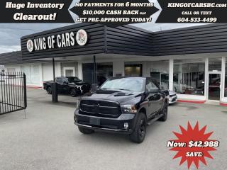 2023 RAM 1500 CLASSIC CREW CAB 4X4HEATED SEATS, HEATED STEERING WHEEL, BACK UP CAMERA, POWER SEATS, APPLE CARPLAY, ANDROID AUTO, DUAL CLIMATE CONTROL, RUNNING BOARDS, SPORT HOOD, REMOTE STARTER, MATCHING BUMPERSBALANCE OF RAM FACTORY WARRANTYCALL US TODAY FOR MORE INFORMATION604 533 4499 OR TEXT US AT 604 360 0123GO TO KINGOFCARSBC.COM AND APPLY FOR A FREE-------- PRE APPROVAL -------STOCK # P214993PLUS ADMINISTRATION FEE OF $895 AND TAXESDEALER # 31301all finance options are subject to ....oac...