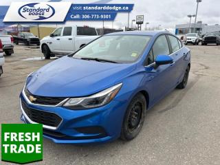 <b>Heated Seats,  Aluminum Wheels,  LED Lights,  Apple CarPlay,  Android Auto!</b><br> <br>  Compare at $18459 - Our Price is just $16994! <br> <br>   With its accommodating cabin and strong engine, this 2018 Chevrolet Cruze is a top recommendation in the compact car segment. This  2018 Chevrolet Cruze is fresh on our lot in Swift Current. <br> <br>Whether youre zipping around city streets or navigating winding roads, this 2018 Chevy Cruze is made to work hard for you and look good doing it. With a unique combination of high-tech entertainment, remarkable efficiency and advanced safety features, this sporty compact car helps you get where youre going without missing a beat. This  sedan has 130,644 kms. Its  blue in colour  . It has a 6 speed automatic transmission and is powered by a  153HP 1.4L 4 Cylinder Engine.  It may have some remaining factory warranty, please check with dealer for details. <br> <br> Our Cruzes trim level is LT. Upgrading to this Chevrolet Cruze LT is a great choice as it comes with a long list of extra features like aluminum wheels, signature LED lights and heated seats, a 7 inch touchscreen display plus Android Auto and Apple CarPlay capability, a rear vision camera, 4G LTE and available built-in Wi-Fi hotspot. It also includes teen driver technology, a 6-speaker audio system with Chevrolet MyLink and SiriusXM, air conditioning, remote keyless entry, power windows, a 60/40 split-folding rear seat and a total of 10 airbags. This vehicle has been upgraded with the following features: Heated Seats,  Aluminum Wheels,  Led Lights,  Apple Carplay,  Android Auto,  Rear View Camera,  Cruise Control. <br> <br>To apply right now for financing use this link : <a href=https://standarddodge.ca/financing target=_blank>https://standarddodge.ca/financing</a><br><br> <br/><br>* Stop By Today *Test drive this must-see, must-drive, must-own beauty today at Standard Chrysler Dodge Jeep Ram, 208 Cheadle St W., Swift Current, SK S9H0B5! <br><br> Come by and check out our fleet of 30+ used cars and trucks and 110+ new cars and trucks for sale in Swift Current.  o~o