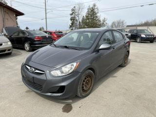 <div>2012 Hyundai Accent</div><br /><div>- $2799 + HST and Licensing </div><br /><div><br></div><br /><div>Ask about our other cars for sale!</div><br /><div><br></div><br /><div>We take trade ins!</div><br /><div><br></div><br /><div><br></div><br /><div>The motor vehicle sold under this contract is being sold as-is and is not represented as being in road worthy condition, mechanically sound or maintained at any guaranteed level of quality. The vehicle may not be fit for use as a means of transportation and may require substantial repairs at the purchasers expense. It may not be possible to register the vehicle to be driven in its current condition.</div>