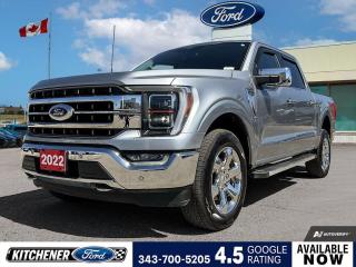 Iconic Silver Metallic 2022 Ford F-150 Lariat 4D SuperCrew 5.0L V8 10-Speed Automatic 4WD 4WD, 4-Wheel Disc Brakes, 4x4 FX4 Off-Road Decal, 6 Bright Polished Running Board, 8 Speakers, ABS brakes, Adjustable pedals, Air Conditioning, Alloy wheels, AM/FM radio: SiriusXM with 360L, Auto High-beam Headlights, Auto Start-Stop Removal, Auto-dimming door mirrors, Auto-dimming Rear-View mirror, Automatic temperature control, Block heater, Brake assist, Bumpers: chrome, Chrome 2-Bar & 1 Minor Bar Style Grille, Chrome Door Handles w/Body-Colour Bezel, Chrome Single-Tip Exhaust, Chrome Skull Caps on Exterior Mirrors, Class IV Trailer Hitch Receiver, Compass, Connected Built-In Navigation, Delay-off headlights, Driver door bin, Driver vanity mirror, Dual front impact airbags, Dual front side impact airbags, Electronic Locking w/3.31 Axle Ratio, Electronic Stability Control, Emergency communication system: SYNC 4 911 Assist, Equipment Group 502A High, Evasive Steering Assist, Exterior Parking Camera Rear, Ford Co-Pilot360 Assist 2.0, Front anti-roll bar, Front Bucket Seats, Front dual zone A/C, Front fog lights, Front reading lights, Front wheel independent suspension, Fully automatic headlights, FX4 Off-Road Package, Garage door transmitter, GVWR: 3,198 kg (7,050 lb) Payload Package, Heated door mirrors, Heated front seats, Heated Rear Seats, Heated Steering Wheel, Hill Descent Control, Illuminated entry, Intelligent Adaptive Cruise Control w/Stop & Go, Intersection Assist, Lariat Chrome Appearance Package, Leather-Trimmed Bucket Seats, LED Projector w/Dynamic Bending Headlamps, Low tire pressure warning, Memory seat, Monotube Rear Shocks, Navigation system: Connected Navigation, Occupant sensing airbag, Off-Road Tuned Front Shock Absorbers, Outside temperature display, Overhead airbag, Overhead console, Panic alarm, Passenger door bin, Passenger vanity mirror, Pedal memory, Power door mirrors, Power driver seat, Power passenger seat, Power steering, Power Tilt/Telescoping Steering Column w/Memory, Power windows, Pro Trailer Backup Assist, Radio data system, Radio: B&O Sound System by Bang & Olufsen, Rain-Sensing Wipers, Rear reading lights, Rear step bumper, Rear window defroster, Remote keyless entry, Rock Crawl Mode, Security system, Speed control, Speed Sign Recognition, Speed-sensing steering, Split folding rear seat, Steering wheel mounted audio controls, SYNC 4 w/Enhanced Voice Recognition, Tachometer, Telescoping steering wheel, Tilt steering wheel, Traction control, Trip computer, Turn signal indicator mirrors, Variably intermittent wipers, Ventilated front seats, Voltmeter, Wheels: 20 Chrome-Like PVD, Wireless Charging Pad.