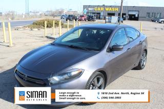<p><strong>EXCELLENT SERVICE RECORDS </strong></p>

<p>Our 2016 Dodge Dart GT has been through a <strong>presale inspection fresh full synthetic oil service, new air filters and new front struts. Carfax reports excellent service records and no serious collisions. Financing Available on site Trades Encouraged, Aftermarket warranties to fit every need and budget. </strong>The 2016 Dodge Dart is an affordable sedan to check out if you are seeking something with personality. It's got a sporty look, and it's relatively fun to drive around turns. It's roomier on the inside than you'd expect, with a surprising amount of rear legroom for taller passengers. The available Uconnect touchscreen interface is attractive, functional and more user-friendly than most other setups in this class. Handling is impressive, too, particularly on the performance-oriented GT trim. It's nice to see that there's some spirit backing up the Dart's sporty styling. 2.4-liter four-cylinder engine that produces 184 hp and 174 lb-ft of torque. Paired to a six-speed automatic transmission. Antilock disc brakes, traction and stability control, front and rear side airbags, side curtain airbags and front knee airbags and a rearview camera. In government crash testing, the Dart earned the highest possible rating of five stars for overall crash protection, with five stars for total frontal-impact protection and five stars for total side-impact protection. The Insurance Institute for Highway Safety awarded the Dart a top score of "Good" in the moderate-overlap frontal-offset, side-impact and roof-strength tests. In the small-overlap frontal-offset impact test, the Dart earned an "Acceptable" rating (second highest on a scale of four). Its seat and head restraint design was rated "Good" for whiplash protection in rear impacts. LED taillights, a rearview camera, an upgraded instrument panel, a 7-inch instrument panel display, a six-speaker sound system, an 8.4-inch touchscreen infotainment interface with Uconnect, satellite radio and the Convenience package options. SXT builds upon the SE, getting many of the Convenience package features as standard (the USB port, active grille shutters and underbody enhancements are not included). It also includes 16-inch aluminum wheels, automatic headlights, LED taillights,a 60/40-split folding rear seat, a sliding front armrest, a rear seat armrest with cupholder and a six-speaker sound system. The Uconnect Touchscreen package adds an upgraded instrument panel, an 8.4-inch touchscreen, satellite radio and a rearview camera. The Sun/Sound package adds the same equipment as the Touchscreen package along with a sunroof and a nine-speaker Alpine sound system. The Cold Weather package adds remote start, power heated mirrors and heated front seats. The Rallye and California Appearance packages differ only in badging, and both add 17-inch black aluminum wheels, active grille shutters, underbody dynamic enhancements, special exterior and interior design elements, dual exhaust tips, foglights and a leather-wrapped steering wheel/shift knob. The Blacktop package adds 18-inch black aluminum wheels, foglights and side mirrors with unique black trim. GT includes the SXT's equipment along with the Cold Weather package and the Aero's aerodynamic enhancements. It also gets 18-inch wheels, foglights, keyless ignition and entry, a sporty suspension calibration, a leather-wrapped steering wheel, dual-zone automatic climate control, leather upholstery, a six-way power driver seat (with four-way power lumbar adjustment), an auto-dimming rearview mirror and LED interior lighting.</p>

<p><span style=color:#2980b9><strong>Siman Auto Sales is large enough to make a difference but small enough to care. We are family owned and operated, and have been proudly serving Saskatchewan car buyers since 1998. We offer on site financing, consignment, automotive repair and over 90 preowned vehicles to choose from.</strong></span></p>