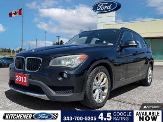 Black Sapphire Metallic 2013 BMW X1 xDrive28i 4D Sport Utility 2.0L 4-Cylinder 16V DOHC 8-Speed Automatic Steptronic AWD 18 x 8 Light Alloy Double-Spoke Wheels, 4-Wheel Disc Brakes, ABS brakes, Air Conditioning, Alloy wheels, AM/FM radio, Anti-whiplash front head restraints, Automatic temperature control, Black Door Mirror Caps, Brake assist, CD player, Delay-off headlights, Driver door bin, Driver vanity mirror, Dual front impact airbags, Dual front side impact airbags, Electronic Stability Control, Four wheel independent suspension, Front anti-roll bar, Front Bucket Seats, Front dual zone A/C, Front fog lights, Front reading lights, Fully automatic headlights, Heated door mirrors, Hi-Fi Sound System, High-Gloss Black Trim, Illuminated entry, Leather Shift Knob, Leatherette Upholstery, Low tire pressure warning, Occupant sensing airbag, Outside temperature display, Overhead airbag, Panic alarm, Passenger door bin, Passenger vanity mirror, Power door mirrors, Power steering, Power windows, Radio data system, Rain sensing wipers, Rear anti-roll bar, Rear window defroster, Rear window wiper, Remote keyless entry, Roof rack: rails only, Speed control, Speed-sensing steering, Speed-Sensitive Wipers, Split folding rear seat, Spoiler, Sport Line, Sport Line Package, Sport steering wheel, Steering wheel mounted audio controls, Tachometer, Telescoping steering wheel, Tilt steering wheel, Traction control, Trip computer, Turn signal indicator mirrors, Variably intermittent wipers.


Reviews:
  * Common owner praise points include the smooth and seamless AWD system, as well as all-season, all-surface traction with no second guessing, good relative fuel mileage from four-cylinder models, and good handling characteristics. Acceleration is above-adequate, as is the styling and pride of ownership. Favourite features include the heated steering wheel, up-level stereo, and steerable projector lights. Source: autoTRADER.ca
