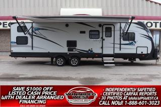 **Cash Price: $32,800. Finance Price: $31,800. (SAVE $1,000 OFF THE LISTED CASH PRICE WITH DEALER ARRANGED FINANCING O.A.C.) Plus PST/GST. No Administration Fees!!** Free CARFAX Vehicle History Report available on every RV! 

2017 Dutchmen Aerolite Luxury Class 292 DBHS highlights:

- Private Rear Bunk Room with Unique raising bunks for storage room ("HAPPIJAC BUNK BED AND STORAGE SPACE")
- Curb Side Rear cargo door to access the unique storage room
- Private Front Master Bedroom with King Bed
- U-Shaped Dinette
- Convertible Sleeper Sofa
- UPGRADED RESIDENTIAL FURNITURE
- Sleeps up to 10
- Entertainment wall with Room for a Large Flat Screen TV
- Residential Style Bathroom
- 4 Corner auto leveling system 
- Pass-Through Storage
- So much more!!

MUST SEE, TRULY AMAZING FLOOR PLAN WITH A VERY UNIQUE REAR BUNK ROOM/STORAGE- SO MUCH FUNCTIONALITY AND OPTIONS IN A SMALLER, LIGHT WIEGHT SPACE!!
 
You can RV whenever you want with your spouse or your whole family with sleeping space for ten happy people in this 2017 Dutchmen Aerolite Luxury Class 292 DBHS . Four campers can sleep in the private bunkhouse while others use the living room furniture once its set up for bedtime. No worries about falling asleep quickly since you have your own private master bedroom up front with a residential King bed. In the morning, everyone can gather around the U-shaped Dinette while relaxing and watching the entertainment center while the cook makes breakfast with full amenities. 

Let your next set of travel plans include the Dutchmen Aerolite travel trailer! Youll be glad you did when you find out that this RV has an aluminum super-structure design making it perfect to tow behind most vehicles. You can use the auto leveling sys to help with easy set up. Sit outside underneath the power awning each night to enjoy time spent together in the fresh air, and use the AM/FM/CD/DVD stereo and exterior speakers to provide some extra entertainment while youre outside.

EXTRA CLEAN AND LOADED WITH HIGH END FEATURES, This 2017 Dutchmen Aerolite Luxury Class 292 DBHS is a 34ft Full Size BIG Slide, rear bunk house RV AND its an ultra-lite weight RV that delivers lots of space without lots of weight. Its loaded with features and its made by  Dutchmen, a trusted name in quality. It is an Exceptionally clean & sharp RV with a great layout, great options and best of all, its perfect for the family budget! You can have it all with this Dutchmen Aerolite Luxury Class 292 DBHS... Superior comfort, Modern Style, Amenities and LOW payments! Ultra Lightweight, it makes it easy to pull at only 6746 lbs dry weight! This RV shares the same commitment to Quality and Innovative Design that you can find in all Dutchmen RVs. It features a large Sofa/ U-shaped Dinette Slide and a private Rear Bunk room IT HAS SO MUCH ROOM because of the great layout! The main entertaining area has the Big sofa/ U shaped dinette slide, of which both convert to double beds (for a total sleep count of 10!!). The U shaped Dinette is great as it allows the whole family to sit around the table at meal or entertainment time. Both are finished in clean faux leather to ad a touch of class and easy to keep clean. Across from these is a large kitchen with all the amenities of home. It features a double sink, 3 burner range, Oven, overhead microwave, double door refrigerator/freezer and plenty of overhead cabinet storage. The entire area is great for entertaining. You wont hear the infamous, "Get out of my Way" any more! The big Entertainment Wall has a room for a large flat screen TV! This beauty has a true rear bunk room for the kids. There are 2 double bunks that go up and down (electric)  with storage cabinets and drawers (total sleep count of 10!!). This unique rear bunk room converts to a great storage room with the bunks moved up to the roof and with its own access door - 
 What a great idea!! None nicer really and Youll be grateful for the amount of storage you get. The washroom features a Tub/shower combo, vent and Toilet, medicine cabinet and vanity plus a 6 gallon water heater. Up Front, there are 2 separate entrances to the master bedroom for privacy for mom and dad! Here youll find a good-sized private master bedroom with a King sized bed, dual wardrobes, night stands under bed storage! Theres a large power awning to cover you in those hot or rainy days and air conditioning for the hot summer nights! There is a lot of storage outside too. Its so easy to set up with the  Power Auto Leveling 4 corner leveling jacks and front power hitch. What a great layout which includes all the amenities of home and loads of storage space. You can sleep 10 easy, making it perfect for Vacationing, Adventuring or just Relaxing on a seasonal lot - it has a great family layout which includes its own bunk room and loads of storage space.  Must See!!

We have completed a Safety Inspection based on the Manitoba Fire Commissioners Office guidelines. It comes with a clean (No Accident) Canadian 1 owner CARFAX history report and we have several extended warranty options available to choose from to protect your RV and your wallet. Priced to sell (HUGE VALUE!!!) Zero down financing OAC with very Low monthly payments available. Please see dealer for details. Trades accepted. View at Winnipeg West Automotive Group, 5195 Portage Ave. Dealer permit # 4365, Call now 1 (888) 601-3023.