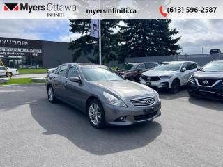 <b>Leather Seats,  Heated Seats,  Bluetooth,  Aluminum Wheels,  Air Conditioning!</b><br> <br>  Compare at $7883 - Our Price is just $7653! <br> <br>   This Infiniti G37 is a powerful, well-equipped luxury car. This  2012 INFINITI G37 is fresh on our lot in Ottawa. <br> <br>Make a powerful statement with this beautiful Infiniti G37. Its head-turning design is backed up by impressive performance from the responsive engine to the competent handling. Inside, youll be welcomed with premium materials and modern technology. If you want a luxury car that wont blend in with the mundane, this exciting, yet dignified Infiniti G37 is a top choice. This  sedan has 260,199 kms. Its  grey in colour  . It has an automatic transmission and is powered by a  328HP 3.7L V6 Cylinder Engine.   This vehicle has been upgraded with the following features: Leather Seats,  Heated Seats,  Bluetooth,  Aluminum Wheels,  Air Conditioning,  Steering Wheel Audio Control,  Remote Keyless Entry. <br> <br>To apply right now for financing use this link : <a href=https://www.myersinfiniti.ca/finance/ target=_blank>https://www.myersinfiniti.ca/finance/</a><br><br> <br/><br>*LIFETIME ENGINE TRANSMISSION WARRANTY NOT AVAILABLE ON VEHICLES WITH KMS EXCEEDING 140,000KM, VEHICLES 8 YEARS & OLDER, OR HIGHLINE BRAND VEHICLE(eg. BMW, INFINITI. CADILLAC, LEXUS...)<br> Come by and check out our fleet of 40+ used cars and trucks and 100+ new cars and trucks for sale in Ottawa.  o~o