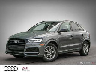 The stylish and refined 2018 Audi Q3 will win you over with its high-quality interior materials, comfortable ride quality and price thats considerably less than what youll pay for competing luxury crossovers.WITHOUT FRONT LICENSE PLATE HOLDERSLINE COMPETITION PACKAGE*Why buy from us ?**Attention to 300+ details.*The proof is in the process. Every Audi Certified :plus vehicle passes more than 300 checkpoints, including:* 114 exterior checkpoints* 98 interior checkpoints* 38 engine checkpoints* 39 undercarriage checkpoints* 17 road test checkpoints*Extensive limited warranty.*Drive with peace of mind. Every Audi Certified :plus vehicle is backed by first-rate service and support, including:* Coverage for up to five years or up to 100,000 km from the original in-service date* The balance of the original 12-year Corrosion Perforation Limited Warranty*Additional Benefits.** 7 day/500 km Exchange Privilege* Carfax Canada Vehicle History Report* 24/7 Roadside Assistance with Trip Interruption* Customer service support