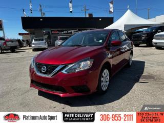 <b>Bluetooth,  Heated Seats,  Rear View Camera,  Air Conditioning,  Power Windows!</b><br> <br>    For a reliable, fuel efficient compact, this Nissan Sentra is a stylish, competitive car. This  2018 Nissan Sentra is for sale today. <br> <br>This Nissan Sentra completely redefines what an affordable car can be and proves the good life is well within reach. It has tasteful styling inside and out, advanced features youll love, and a huge interior with surprising luxuries. The drive is good too with a smooth, fuel-efficient drivetrain. See what youve been missing in this Nissan Sentra. This  sedan has 88,113 kms. Its  red in colour  . It has a cvt transmission and is powered by a  124HP 1.8L 4 Cylinder Engine.  It may have some remaining factory warranty, please check with dealer for details. <br> <br> Our Sentras trim level is 1.8 SV. This Sentra SV is a well-appointed sedan and a great value. It comes with an AM/FM CD/MP3 player with SiriusXM, a USB port, and an aux jack, Bluetooth streaming audio and hands-free phone system, premium cloth seats which are heated in front, a rearview camera, air conditioning, power windows, power doors with remote keyless entry, six airbags, and more. This vehicle has been upgraded with the following features: Bluetooth,  Heated Seats,  Rear View Camera,  Air Conditioning,  Power Windows. <br> <br>To apply right now for financing use this link : <a href=https://www.platinumautosport.com/credit-application/ target=_blank>https://www.platinumautosport.com/credit-application/</a><br><br> <br/><br> Buy this vehicle now for the lowest bi-weekly payment of <b>$141.36</b> with $0 down for 84 months @ 5.99% APR O.A.C. ( Plus applicable taxes -  Plus applicable fees   ).  See dealer for details. <br> <br><br> We know that you have high expectations, and as car dealers, we enjoy the challenge of meeting and exceeding those standards each and every time. Allow us to demonstrate our commitment to excellence! </br>

<br> As your one stop shop for quality pre owned vehicles and hassle free auto financing in Saskatoon, we provide the following offers & incentives for our valued clients in Saskatchewan, Alberta & Manitoba. </br> o~o