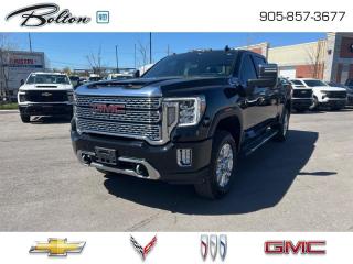 <b>CLEAN CARFAX - ONE OWNER - ACCIDENT FREE!<br>6.6 DURAMAX DIESEL!  <br><br>*COMES WITH HARD-FOLD TONNEAU COVER + RUNNING BOARDS*<br><br></b><br>  Our sales staff will help you find that used vehicle you have been looking for - come see us today!<br> <br>   This GMC Sierra HD brings next level utility and style in a Professional Grade package. This  2022 GMC Sierra 2500HD is fresh on our lot in Bolton. <br> <br>The GMC Sierra HD is here to change trucks forever. With useful features designed to make your work day easier, along with professional grade comforts, youll never want to go back. Experience professional grade capability and next level comfort over rough terrain with its expertly designed seats and pro grade suspension. The GMC Sierra 2500HD is strong enough to get the job done no matter the conditions, while remaining comfortable and stylish enough to be the family adventure vehicle. This  sought after diesel Crew Cab 4X4 pickup  has 43,882 kms. Its  onyx black in colour  . It has an automatic transmission and is powered by a  445HP 6.6L 8 Cylinder Engine. <br> <br> Our Sierra 2500HDs trim level is Denali. This top of the line Sierra 2500HD Denali is the ultimate 3/4 ton truck as it comes loaded with luxurious features such as leather cooled seats, power adjustable pedals with memory settings, a heavy-duty suspension, lane departure warning, forward collision alert, exclusive aluminum wheels and exterior styling, signature LED lighting, a large touchscreen with navigation, wireless Apple CarPlay, Android Auto and 4G LTE capability. Additionally, this truck also comes with a leather wrapped steering wheel with audio controls, wireless charging, Bose premium audio, remote engine start, a CornerStep rear bumper and cargo tie downs hooks with LED box lighting and a ProGrade trailering system with hitch guidance and an integrated brake controller. This vehicle has been upgraded with the following features: Diesel Engine, Leather Seats. <br> <br>To apply right now for financing use this link : <a href=http://www.boltongm.ca/?https://CreditOnline.dealertrack.ca/Web/Default.aspx?Token=44d8010f-7908-4762-ad47-0d0b7de44fa8&Lang=en target=_blank>http://www.boltongm.ca/?https://CreditOnline.dealertrack.ca/Web/Default.aspx?Token=44d8010f-7908-4762-ad47-0d0b7de44fa8&Lang=en</a><br><br> <br/><br> Buy this vehicle now for the lowest bi-weekly payment of <b>$592.98</b> with $0 down for 84 months @ 8.99% APR O.A.C. ( Plus applicable taxes -  Plus applicable fees   ).  See dealer for details. <br> <br>Call 1-877-626-5866 NOW before this vehicle is sold!!! 
*No Hassles, No Haggles, No Admin Fees,* *JUST OUR BEST PRICE, FIRST*!!!
*** GOOD CREDIT, BAD CREDIT, NO CREDIT, LET OUR FINANCE MANAGERS SHOW YOU THE DIFFERENCE THAT BUYING FROM BOLTON GM WILL MAKE, WE SPECIALIZE IN REBUILDING YOUR CREDIT!!!!*** 
Bolton GM is Only 15 minutes from Hwy 9, 400, 427 and 410
See our complete inventory at www.boltongm.ca
 o~o