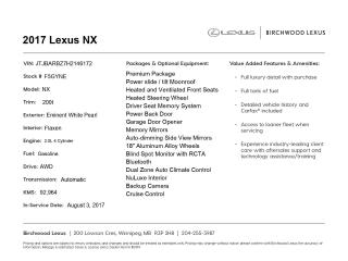 Used 2017 Lexus NX 200t AWD 4dr Premium | Low KMs | Moonroof for sale in Winnipeg, MB