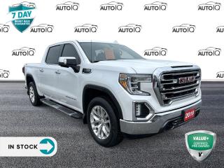 White Frost Tricoat 2019 GMC Sierra 1500 SLT 4D Crew Cab EcoTec3 5.3L V8 8-Speed Automatic 4WD 8-Speed Automatic, 4WD, Jet Black Leather, 10-Way Power Driver Seat Adjuster w/Lumbar, 10-Way Power Passenger Seat Adjuster w/Lumbar, 120-Volt Bed Mounted Power Outlet, 120-Volt Instrument Panel Power Outlet, 12-Volt Rear Auxiliary Power Outlet, 2 USB Ports, 2 USB Ports (1st Row), 20 x 9 Polished Aluminum Wheels, 4-Wheel Disc Brakes, 6 Speakers, 6-Speaker Audio System Feature, ABS brakes, Air Conditioning, Alloy wheels, AM/FM radio: SiriusXM, Apple CarPlay/Android Auto, Auto-dimming door mirrors, Auto-dimming Rear-View mirror, Automatic temperature control, Bumpers: chrome, Chrome Grille, Colour-Keyed Carpeting Floor Covering, Compass, Driver door bin, Driver Memory, Driver vanity mirror, Dual Exhaust w/Premium Tips, Dual front impact airbags, Dual front side impact airbags, Electric Rear-Window Defogger, Electrical Lock Control Steering Column, Floor Mounted Console, Front 40/20/40 Split-Bench Seat, Front anti-roll bar, Front Bucket Seats, Front dual zone A/C, Front Frame-Mounted Black Recovery Hooks, Front reading lights, Front wheel independent suspension, GMC 4G LTE, GMC Connected Access, HD Radio, Heated 2nd Row Outboard Seats, Heated door mirrors, Heated Driver & Front Passenger Seating, Heated front seats, Heated steering wheel, Heavy Duty Suspension, High-Capacity Air Filter, Hill Descent Control, Hitch Guidance w/Hitch View, Illuminated entry, Integrated Trailer Brake Controller, In-Vehicle Trailering App, Keyless Open & Start, LED Cargo Area Lighting, Low tire pressure warning, Manual Tilt-Wheel & Telescoping Steering Column, Memory seat, Occupant sensing airbag, Off-Road Suspension, OnStar & GMC Connected Services Capable, Outside temperature display, Overhead airbag, Overhead console, Passenger door bin, Passenger vanity mirror, Perforated Leather-Appointed Seat Trim, Power Door Locks, Power door mirrors, Power driver seat, Power Front Passenger Windows w/Express Up/Down, Power Front Windows w/Driver Express Up/Down, Power passenger seat, Power Rear Windows w/Express Down, Power Sliding Rear Window w/Rear Defogger, Power steering, Power windows, Premium audio system: GMC Infotainment System, Premium Bose 7-Speaker Sound System, Radio data system, Radio: Premium GMC Infotainment Sys w/Multi-Touch, Radio: Premium GMC Infotainment Sys w/Navigation, Rear Dual USB Charging-Only Ports, Rear reading lights, Rear step bumper, Rear Wheelhouse Liners, Rear window defroster, Remote keyless entry, Remote Vehicle Starter System, SiriusXM, SLT Convenience Package, SLT Preferred Package, Speed-sensing steering, Split folding rear seat, Steering Wheel Audio Controls, Steering wheel mounted audio controls, Tachometer, Telescoping steering wheel, Tilt steering wheel, Trailering Package, Trip computer, Universal Home Remote, Ventilated Driver & Front Passenger Seats, Voltmeter, Wireless Charging, X31 Hard Badge, X31 Off-Road Package.<p> </p>

<h4>VALUE+ CERTIFIED PRE-OWNED VEHICLE</h4>

<p>36-point Provincial Safety Inspection<br />
172-point inspection combined mechanical, aesthetic, functional inspection including a vehicle report card<br />
Warranty: 30 Days or 1500 KMS on mechanical safety-related items and extended plans are available<br />
Complimentary CARFAX Vehicle History Report<br />
2X Provincial safety standard for tire tread depth<br />
2X Provincial safety standard for brake pad thickness<br />
7 Day Money Back Guarantee*<br />
Market Value Report provided<br />
Complimentary 3 months SIRIUS XM satellite radio subscription on equipped vehicles<br />
Complimentary wash and vacuum<br />
Vehicle scanned for open recall notifications from manufacturer</p>

<p>SPECIAL NOTE: This vehicle is reserved for AutoIQs retail customers only. Please, No dealer calls. Errors & omissions excepted.</p>

<p>*As-traded, specialty or high-performance vehicles are excluded from the 7-Day Money Back Guarantee Program (including, but not limited to Ford Shelby, Ford mustang GT, Ford Raptor, Chevrolet Corvette, Camaro 2SS, Camaro ZL1, V-Series Cadillac, Dodge/Jeep SRT, Hyundai N Line, all electric models)</p>

<p>INSGMT</p>