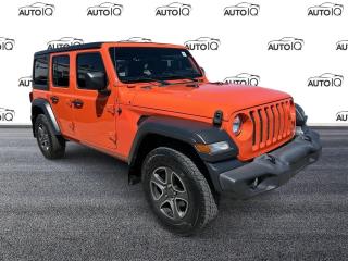 Punkn Metallic Clearcoat 2019 Jeep Wrangler Unlimited Sport S 4D Sport Utility Pentastar 3.6L V6 VVT 8-Speed Automatic 4WD 1-Year SiriusXM Subscription, 220 Amp Alternator, 7 Customizable In-Cluster Display, 7 Touchscreen, Air Conditioning w/Auto Temperature Control, Air Filtering, Alpine Premium Audio System, Apple CarPlay Capable, Automatic Headlamps, Black Jeep Freedom Top Hardtop, Cold Weather Group, Convenience Group, Deep Tint Sunscreen Windows, Delete Sunrider Soft Top, For SiriusXM Info, Call 888-539-7474, Freedom Panel Storage Bag, Front 1-Touch Down Power Windows, Front Heated Seats, Google Android Auto, GPS Antenna Input, Heated Steering Wheel, Integrated Centre Stack Radio, Leather-Wrapped Steering Wheel, Power Heated Exterior Mirrors, Quick Order Package 24S, Radio: Uconnect 4 w/7 Display, Rear Window Defroster, Rear Window Wiper w/Washer, Remote Keyless Entry, Security Alarm, SiriusXM Satellite Radio, Speed-Sensitive Power Locks, Sun Visors w/Illum Vanity Mirror, Technology Group, Universal Garage Door Opener, USB Mobile Projection, Wheels: 17 x 7.5 Granite Crystal Polished Aluminum.<br><br>Awards:<br>  * Motor Trend Canada Automobiles of the year   * ALG Canada Residual Value Awards