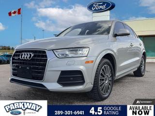 Silver 2017 Audi Q3 2.0T Progressiv quattro quattro 4D Sport Utility 2.0L 4-Cylinder TFSI 6-Speed Automatic with Tiptronic quattro Air Conditioning, Alloy wheels, AM/FM radio: SiriusXM, Compass, Delay-off headlights, Driver door bin, Driver vanity mirror, Front fog lights, Fully automatic headlights, Leather Seating Surfaces, Passenger door bin, Power driver seat, Power moonroof, Power steering, Power windows, Rear window defroster, Rear window wiper, Steering wheel mounted audio controls, Trip computer, Variably intermittent wipers.