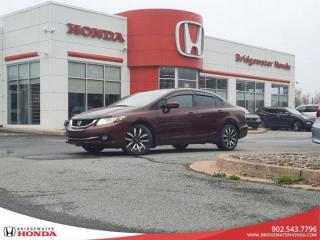 Awards:* IIHS Canada Top Safety Pick New Price! Red 2015 Honda Civic Touring FWD CVT 1.8L I4 SOHC 16V i-VTEC Bridgewater Honda, Located in Bridgewater Nova Scotia.Civic Touring, CVT, Leather, 4-Wheel Disc Brakes, ABS brakes, Air Conditioning, Automatic temperature control, Backup Camera, Brake assist, Bumpers: body-colour, CD player, Cruise Control, Delay-off headlights, Driver door bin, Driver vanity mirror, Dual front impact airbags, Dual front side impact airbags, Electronic Stability Control, Four wheel independent suspension, Front anti-roll bar, Front Bucket Seats, Front fog lights, Front reading lights, Fully automatic headlights, Heated door mirrors, Heated Front Bucket Seats, Heated front seats, Illuminated entry, Leather-Trimmed Seating Surfaces, Navigation System, Occupant sensing airbag, Outside temperature display, Overhead airbag, Panic alarm, Passenger door bin, Passenger vanity mirror, Power door mirrors, Power driver seat, Power moonroof, Power steering, Power windows, Radio: AM/FM/CD/MP3/WMA Audio System w/6 Speakers, Rear anti-roll bar, Rear window defroster, Remote keyless entry, Security system, Speed-sensing steering, Speed-Sensitive Wipers, Split folding rear seat, Steering wheel mounted audio controls, Tachometer, Telescoping steering wheel, Tilt steering wheel, Traction control, Trip computer, Variably intermittent wipers, Wheels: 17 x 7J Aluminum-Alloy.Reviews:* Owners say Civic is maneuverable, comfortable and relatively solid to drive, though the driving experience isnt the primary reason most shoppers pick a Civic. Reliability and purchase confidence is highly rated, as is Civics generous-for-its-size roominess. Owners note generous trunk space, and cargo space, with the rear seats folded. Fuel efficiency and performance are both rated well, too. Many owners, having previous experience owning an older Civic model, purchase newer ones having enjoyed a no-fuss ownership experience. Source: autoTRADER.ca