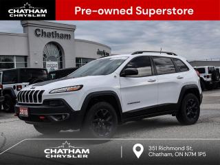 2018 Jeep Cherokee 4D Sport Utility Trailhawk Bright White Clearcoat GPS Navigation. 4WD Pentastar 3.2L V6 VVT 9-Speed Automatic <br><br><br>Reviews:<br>  * Cherokee owners tend to be most impressed with the performance of the available V6 engine, a smooth-riding suspension, a powerful and straightforward touchscreen interface, and push-button access to numerous traction-enhancing tools for use in a variety of challenging driving conditions. A flexible and handy cabin, as well as a relatively quiet highway drive, help round out the package. Heres a machine thats built to explore new trails and terrain, while providing a comfortable and compliant ride on the road and highway. Source: autoTRADER.ca<br><br><br>Here at Chatham Chrysler, our Financial Services Department is dedicated to offering the service that you deserve. We are experienced with all levels of credit and are looking forward to sitting down with you. Chatham Chrysler Proudly serves customers from London, Ridgetown, Thamesville, Wallaceburg, Chatham, Tilbury, Essex, LaSalle, Amherstburg and Windsor with no distance being ever too far! At Chatham Chrysler, WE CAN DO IT!