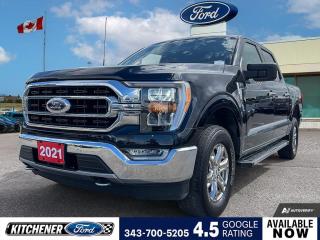 Antimatter Blue Metallic 2021 Ford F-150 XLT 4D SuperCrew 5.0L V8 10-Speed Automatic 4WD 4WD, 10-Way Power Driver & Passenger Seats, 2-Bar Style Chrome Surround Grille w/Black Accents, 3.31 Axle Ratio, 4-Wheel Disc Brakes, 6 Speakers, 6 Chrome Running Board, 8 Productivity Screen in Instrument Cluster, ABS brakes, Air Conditioning, Alloy wheels, AM/FM radio, Auto High-beam Headlights, BLIS w/Trailer Tow Coverage, Block heater, BoxLink Cargo Management System, Brake assist, Bumpers: chrome, Chrome Door & Tailgate Handles w/Body-Colour Bezel, Chrome Single-Tip Exhaust, Class IV Trailer Hitch Receiver, Cloth 40/Console/40 Front Seats, Compass, Connected Built-In Navigation, Delay-off headlights, Driver door bin, Driver vanity mirror, Dual front impact airbags, Dual front side impact airbags, Dual Zone Automatic Temperature Control, Electronic Stability Control, Emergency communication system: SYNC 4 911 Assist, Equipment Group 302A High, Exterior Parking Camera Rear, Front anti-roll bar, Front fog lights, Front reading lights, Front wheel independent suspension, Fully automatic headlights, GVWR: 3,198 kg (7,050 lb) Payload Package, Heated door mirrors, Illuminated entry, Integrated Trailer Brake Controller, Intelligent Access w/Push Button Start, Interior Auto-Dimming Rearview Mirror, Leather-Wrapped Steering Wheel, LED Box Lighting w/Zone Lighting, LED Reflector Headlamps, LED Side-Mirror Spotlights, Low tire pressure warning, Manual Folding Power Glass Sideview Heated Mirrors, Navigation System, Occupant sensing airbag, Onboard 400W Outlet, Outside temperature display, Overhead airbag, Overhead console, Panic alarm, Passenger door bin, Passenger vanity mirror, Power door mirrors, Power steering, Power windows, Power-Sliding Rear Window, Pro Trailer Backup Assist, Radio data system, Radio: AM/FM SiriusXM w/360L, Radio: AM/FM Stereo w/Clock & 6 Speakers, Rear reading lights, Rear step bumper, Rear Under-Seat Storage, Rear window defroster, Remote keyless entry, Remote Start System w/Remote Tailgate Release, SecuriCode Drivers Side Keyless-Entry Keypad, Security system, Speed control, Speed-sensing steering, Split folding rear seat, Steering wheel mounted audio controls, SYNC 4, SYNC 4 w/Enhanced Voice Recognition, Tachometer, Telescoping steering wheel, Tilt steering wheel, Traction control, Trailer Tow Package, Trip computer, Variably intermittent wipers, Voltmeter, Wheels: 18 Chrome-Like PVD, XTR 4x4 Decal, XTR Package.